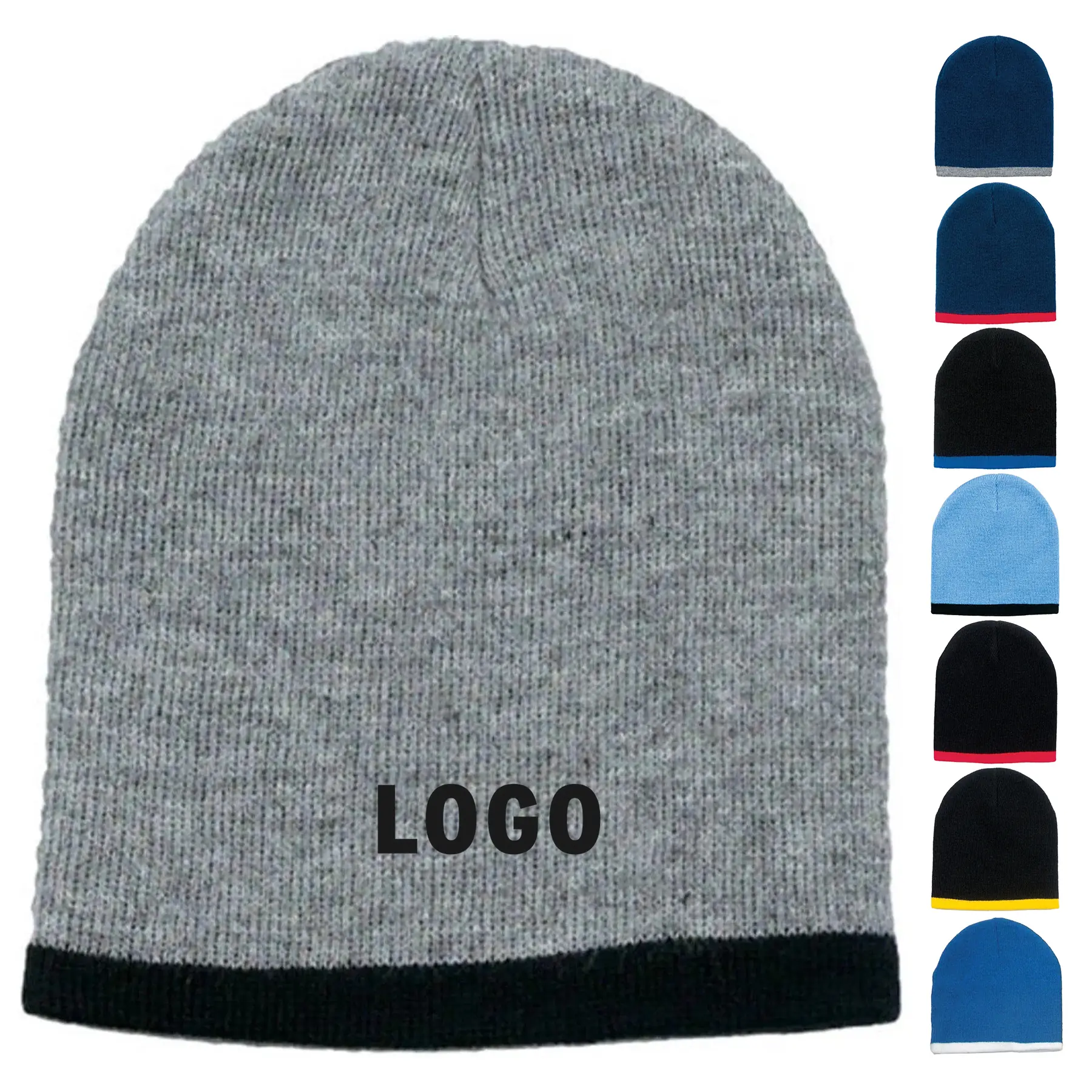 Dual Tone Knit Beanie Hat Winter Cap for Men Women 2