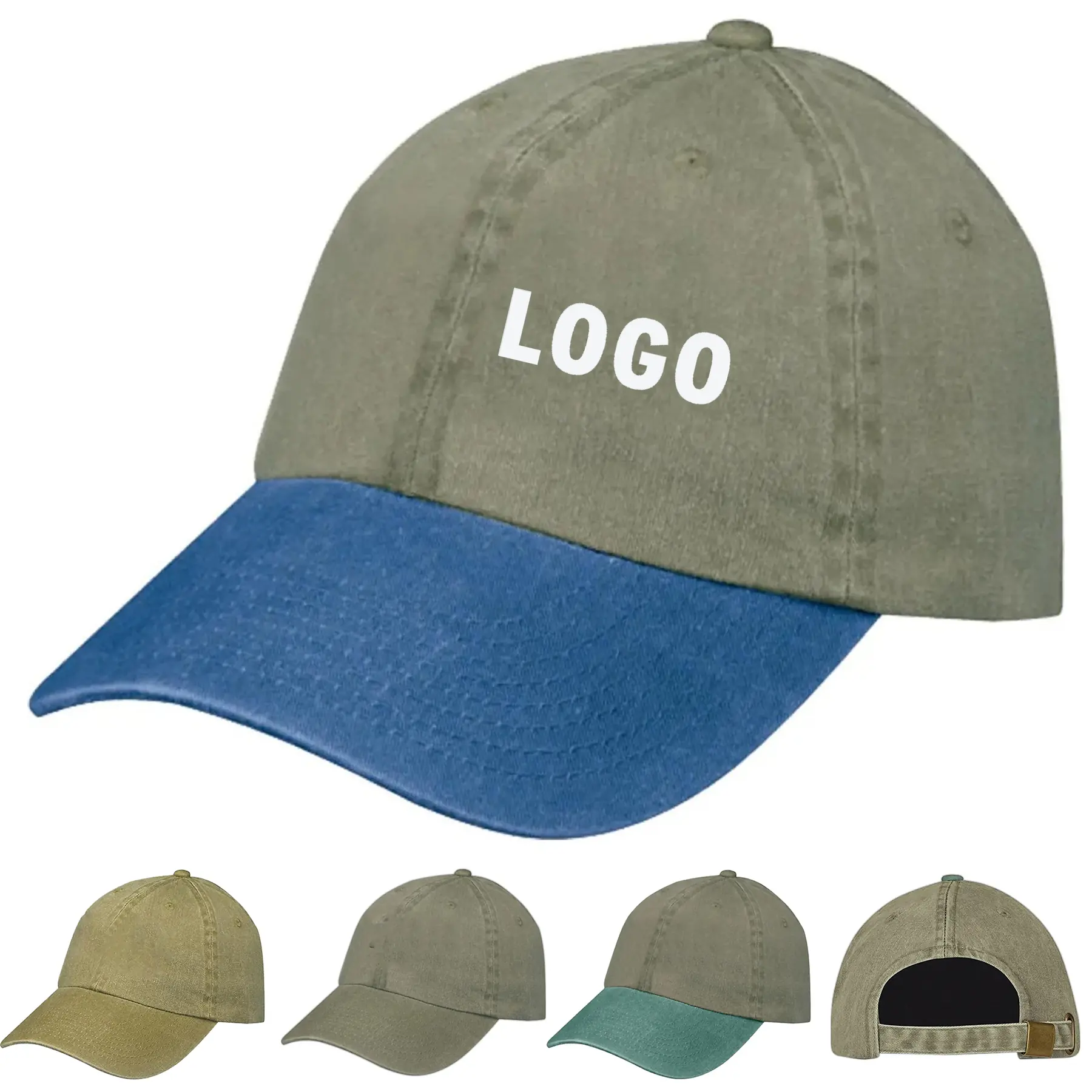 Vintage Wash Cotton Twill Baseball Cap with Adjustable Brass Buckle Strap 2