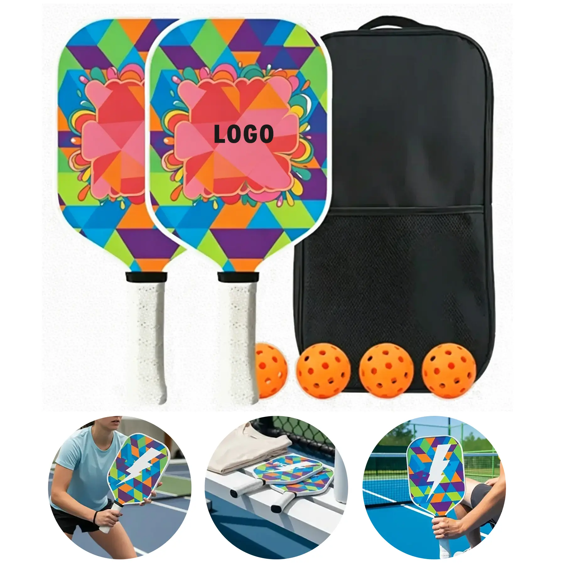 Elite Pickleball Paddle Set Carbon Fiber 2 Paddles 4 Balls Bag 2