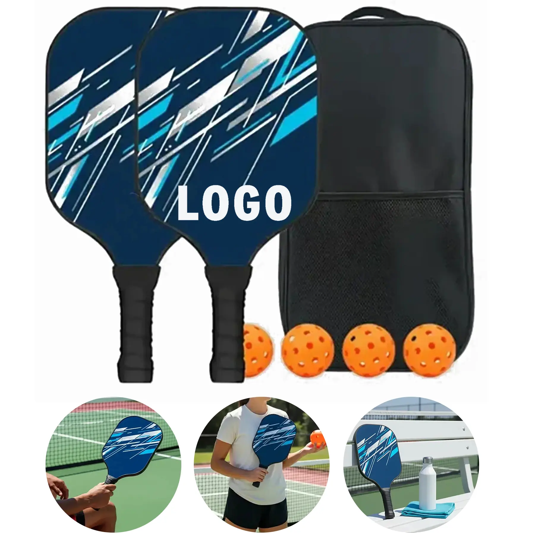 Carbon Fiber Pickleball Paddle Set Includes 2 Paddles 4 Balls Shoulder Bag 2
