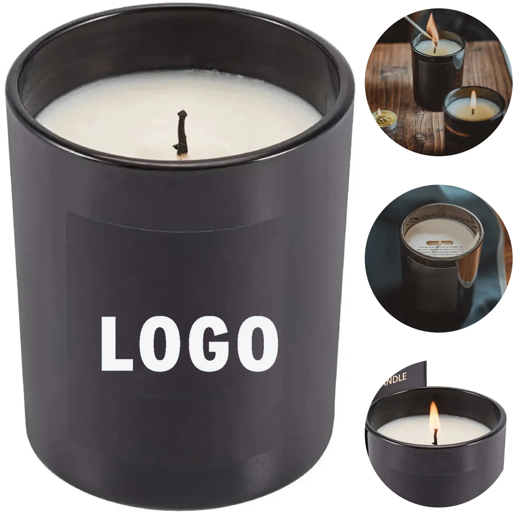 Natural Soy Wax Aromatherapy Candle Gift Set Scented Black Glass Jar 2