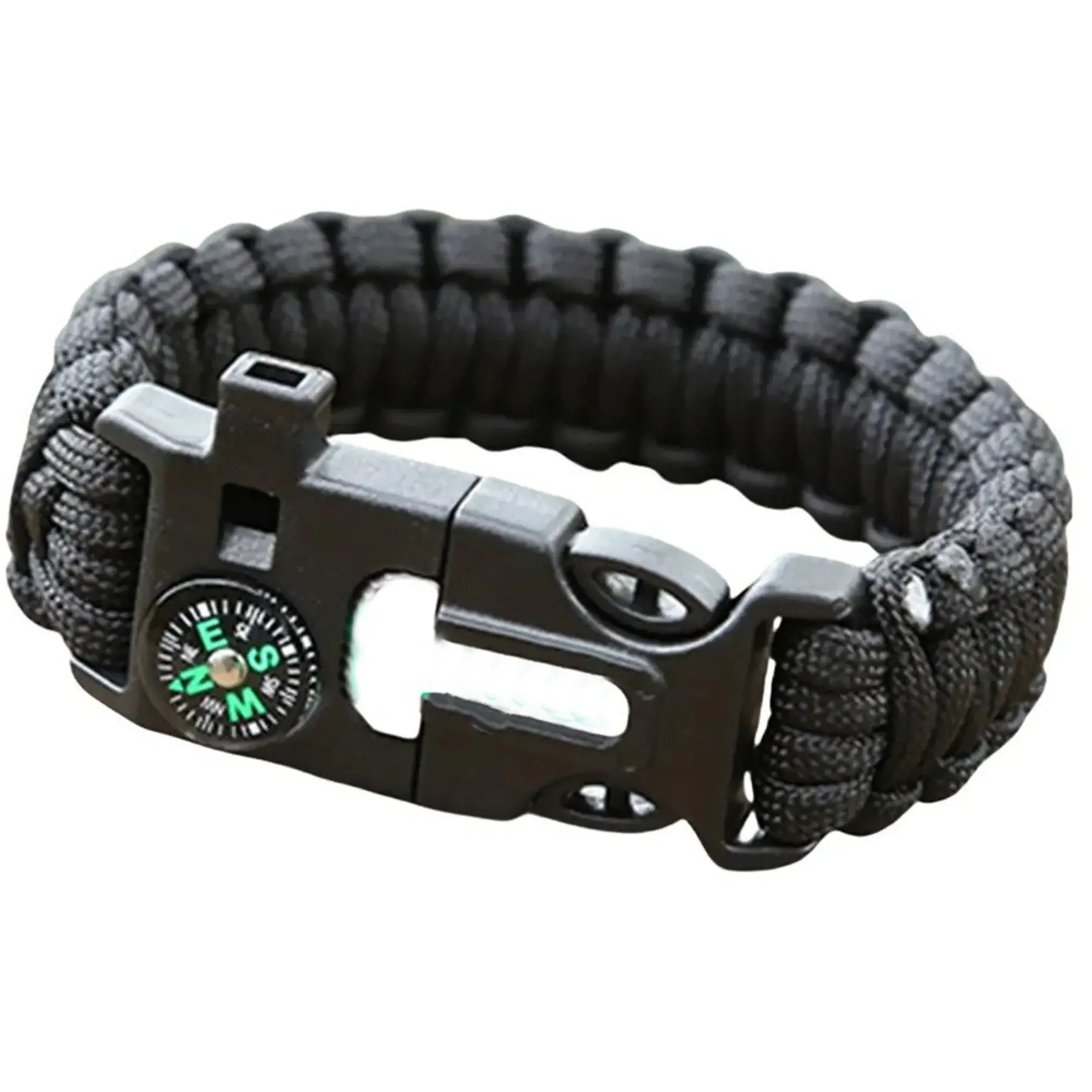 5 Tool Survival Paracord Bracelet Compass Whistle Fire Starter Blade