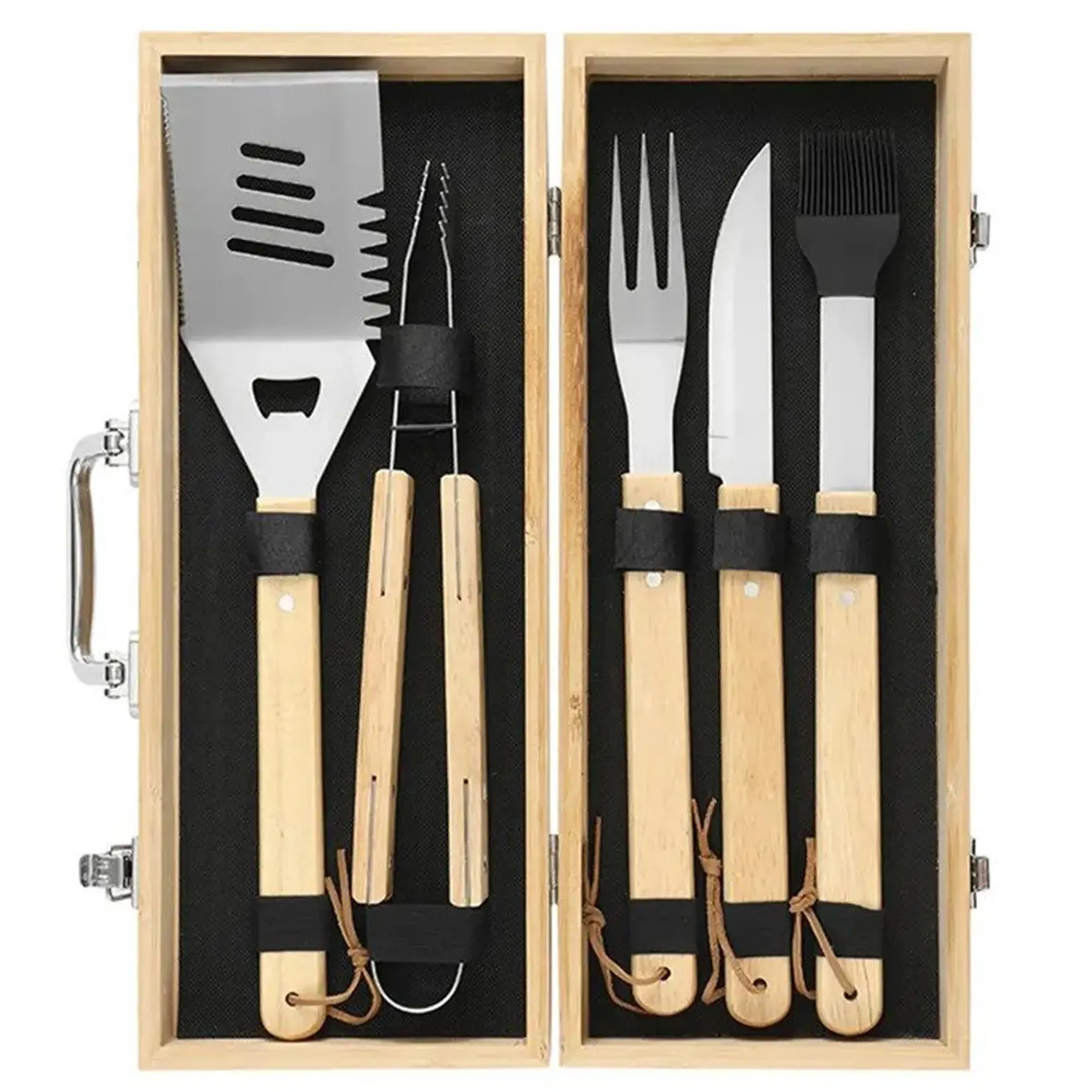 Custom Engraved Stainless Steel BBQ Grilling Tool Set with Wooden Gift Box
