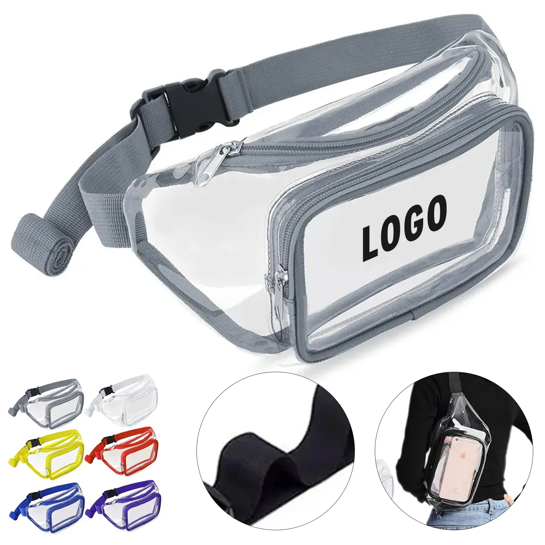 Clear PVC Fanny Pack Zippered Pockets Transparent Belt Bag 2