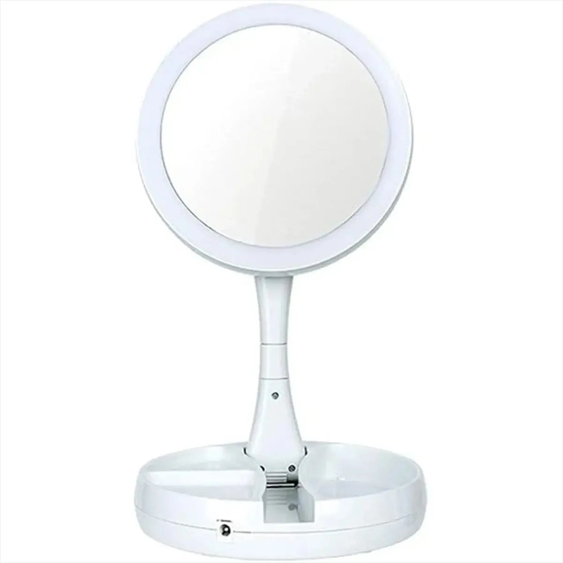 Round Folding LED Makeup Mirror Dual Sided 1X 10X Magnification Storage Base USB Rechargeable