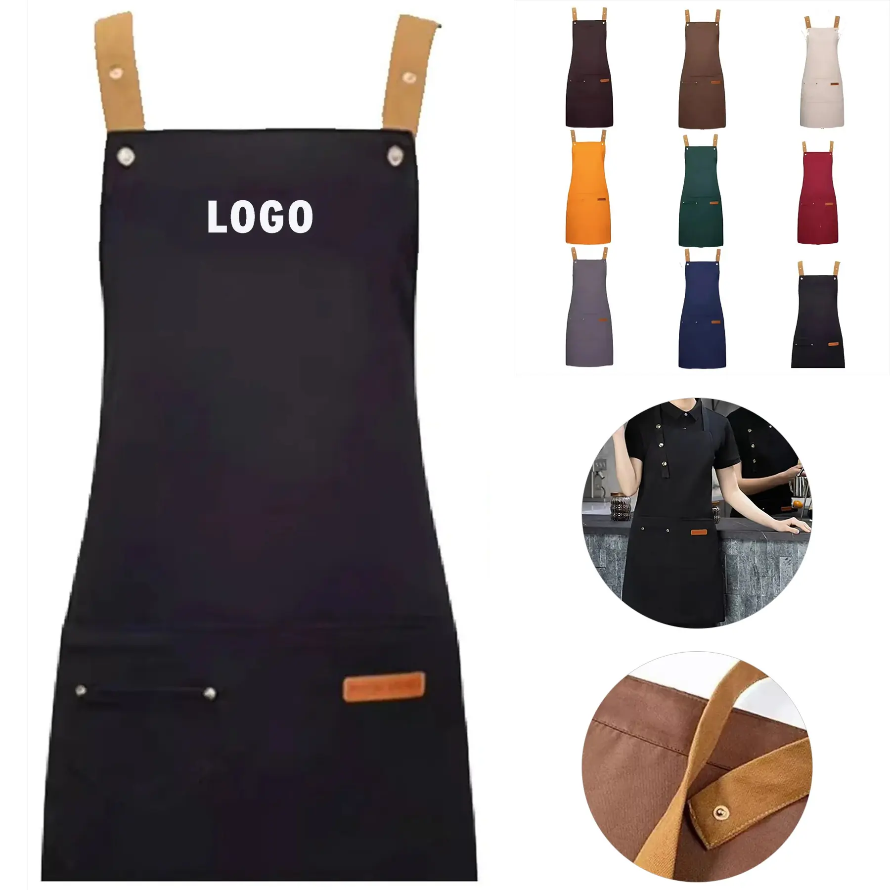 Water Repellent Chef Apron Adjustable Strap Multiple Pockets 2