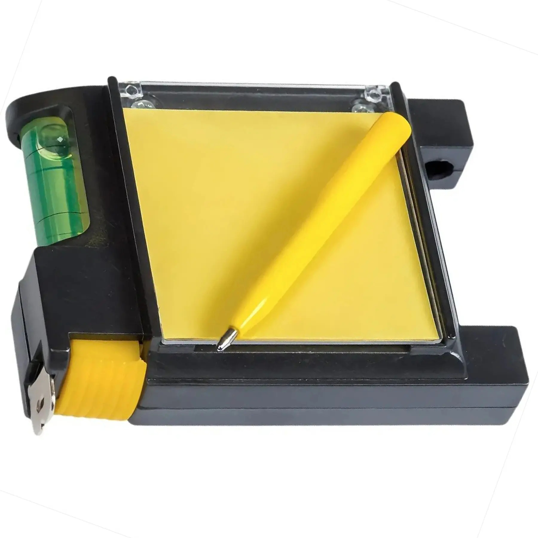 Retractable Tape Measure with Built-in Level, Sticky Notes and Pen - Compact Multifunction Tool