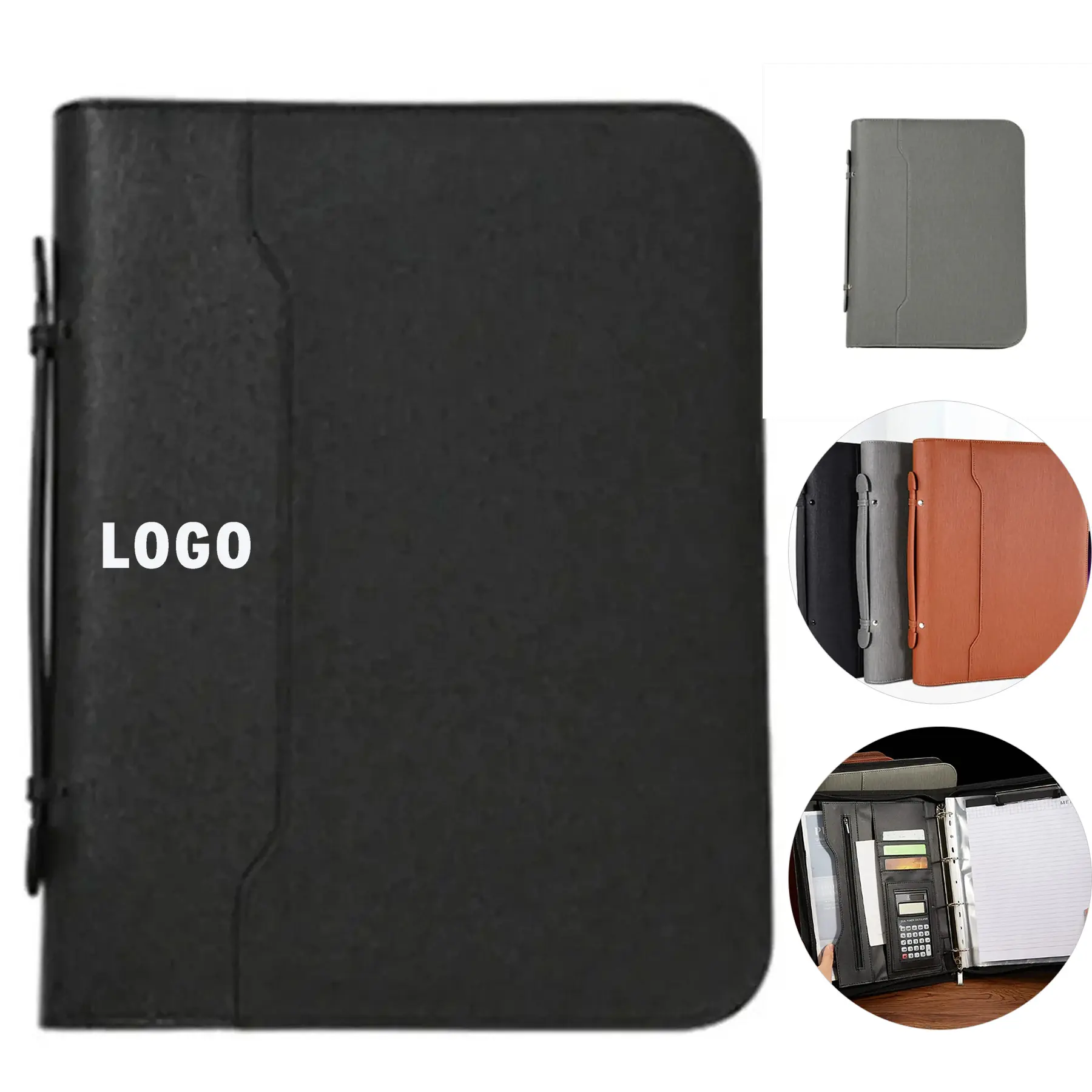 Executive Leather Business Portfolio Zip Closure Handle 2