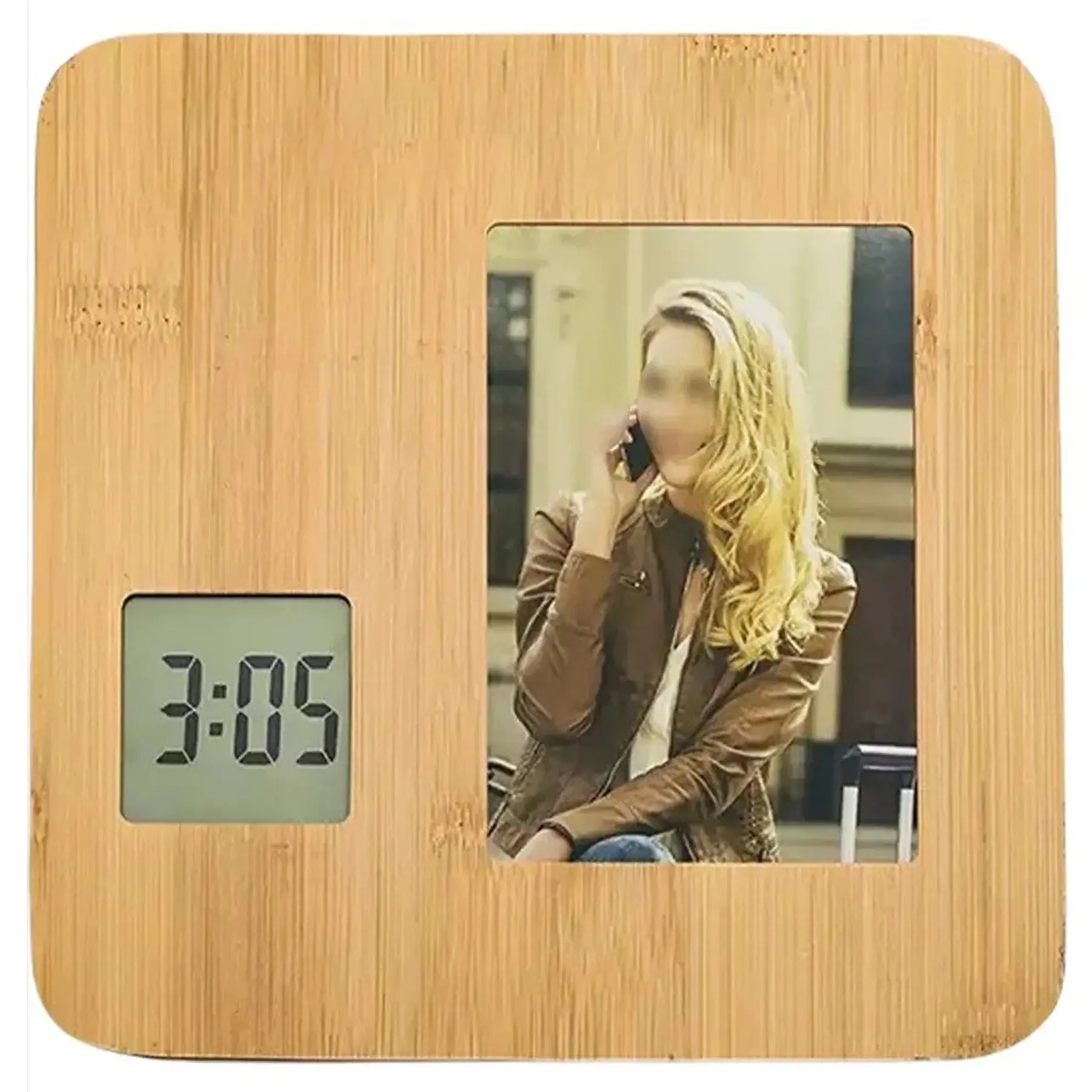 Bamboo Clock Photo Frame Personalized Gift
