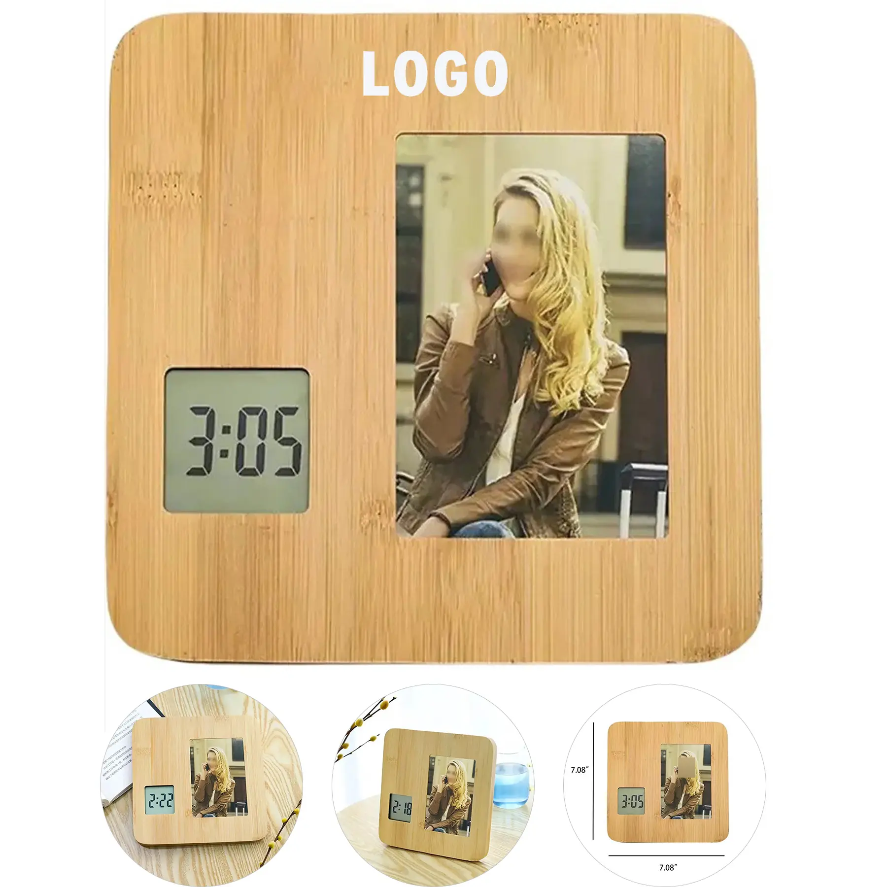 Bamboo Clock Photo Frame Personalized Gift 2