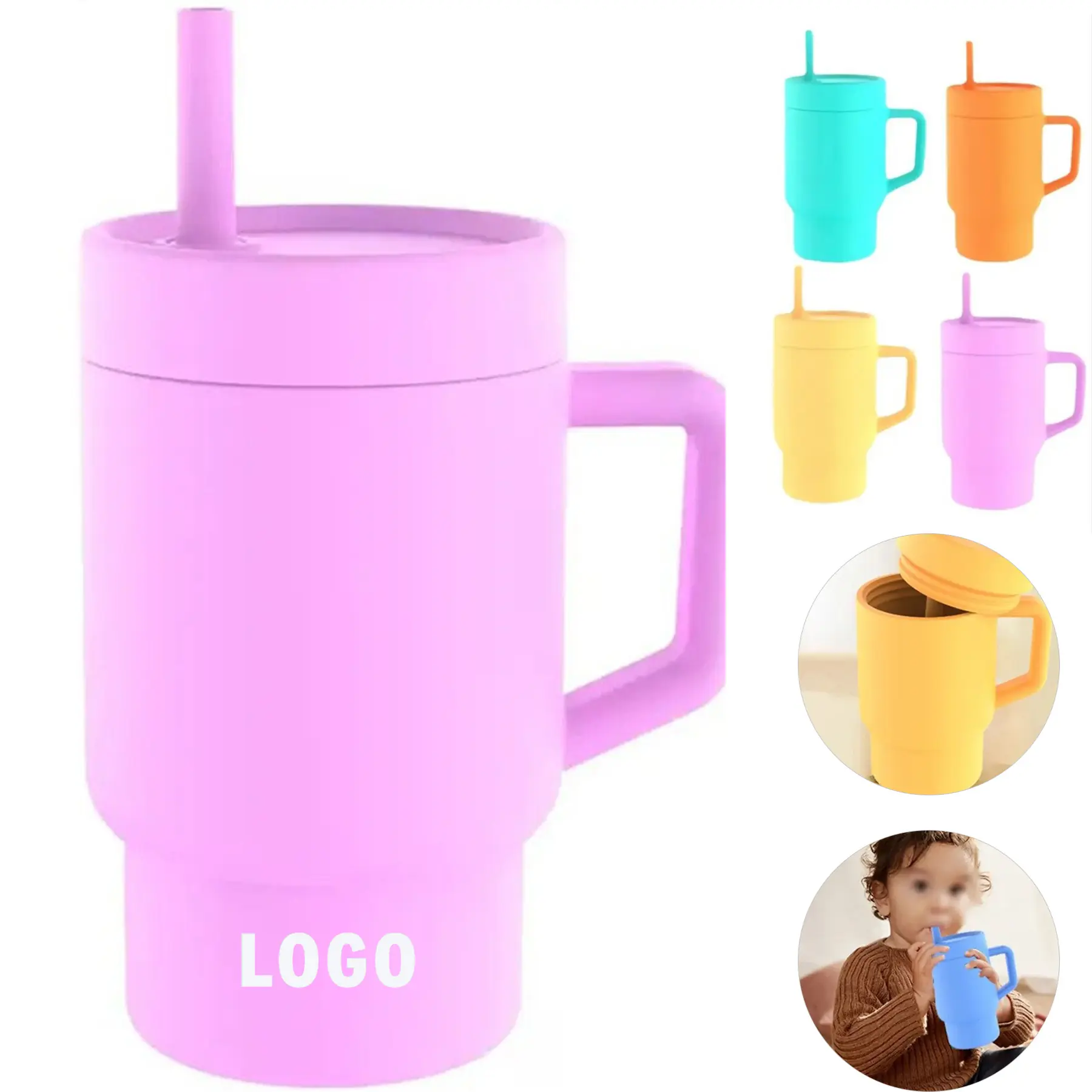 Custom Logo Silicone Travel Mug Handle Straw 2