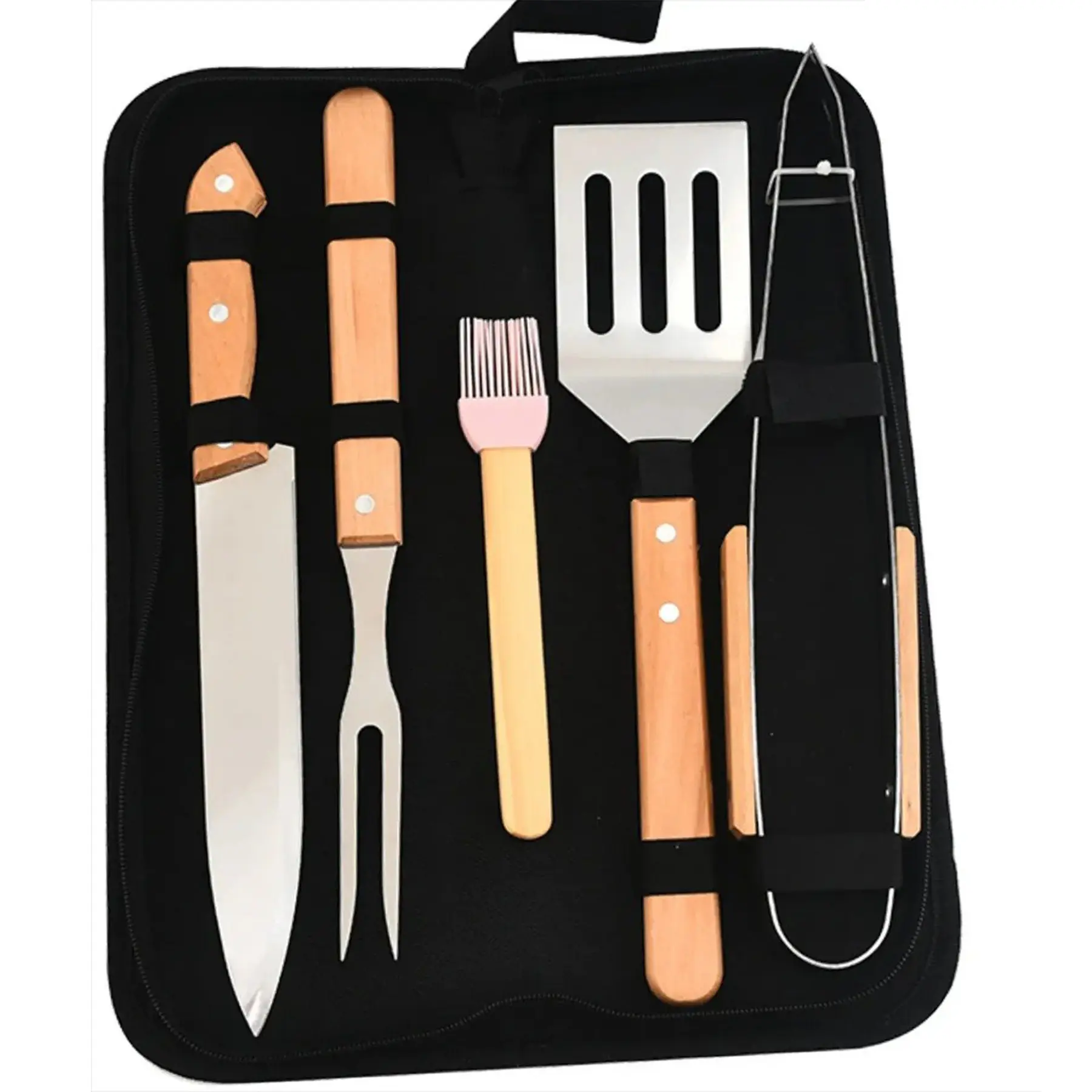 Stainless Steel BBQ Grilling Utensils Set Wooden Handles