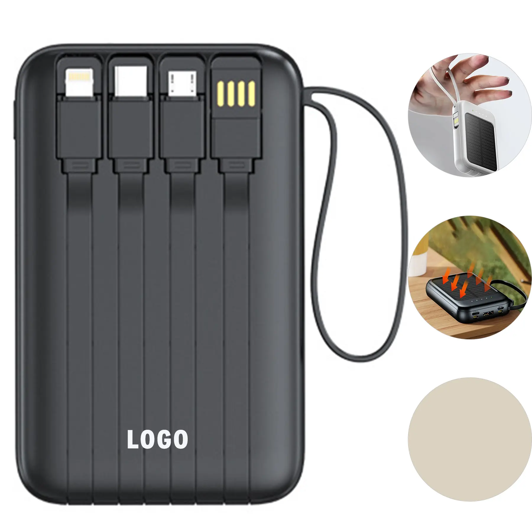 Mini Solar Fast Charge Power Bank Integrated Cable 2