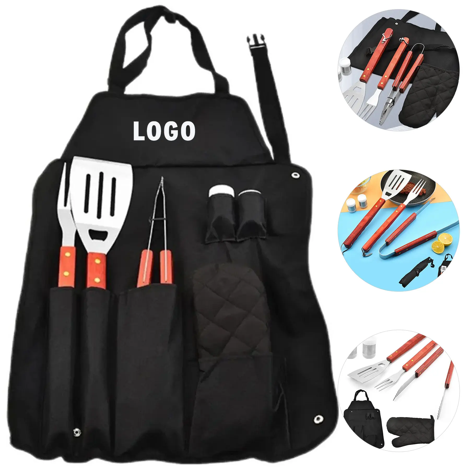 BBQ Grill Tool Set 6 Piece Including Apron 2