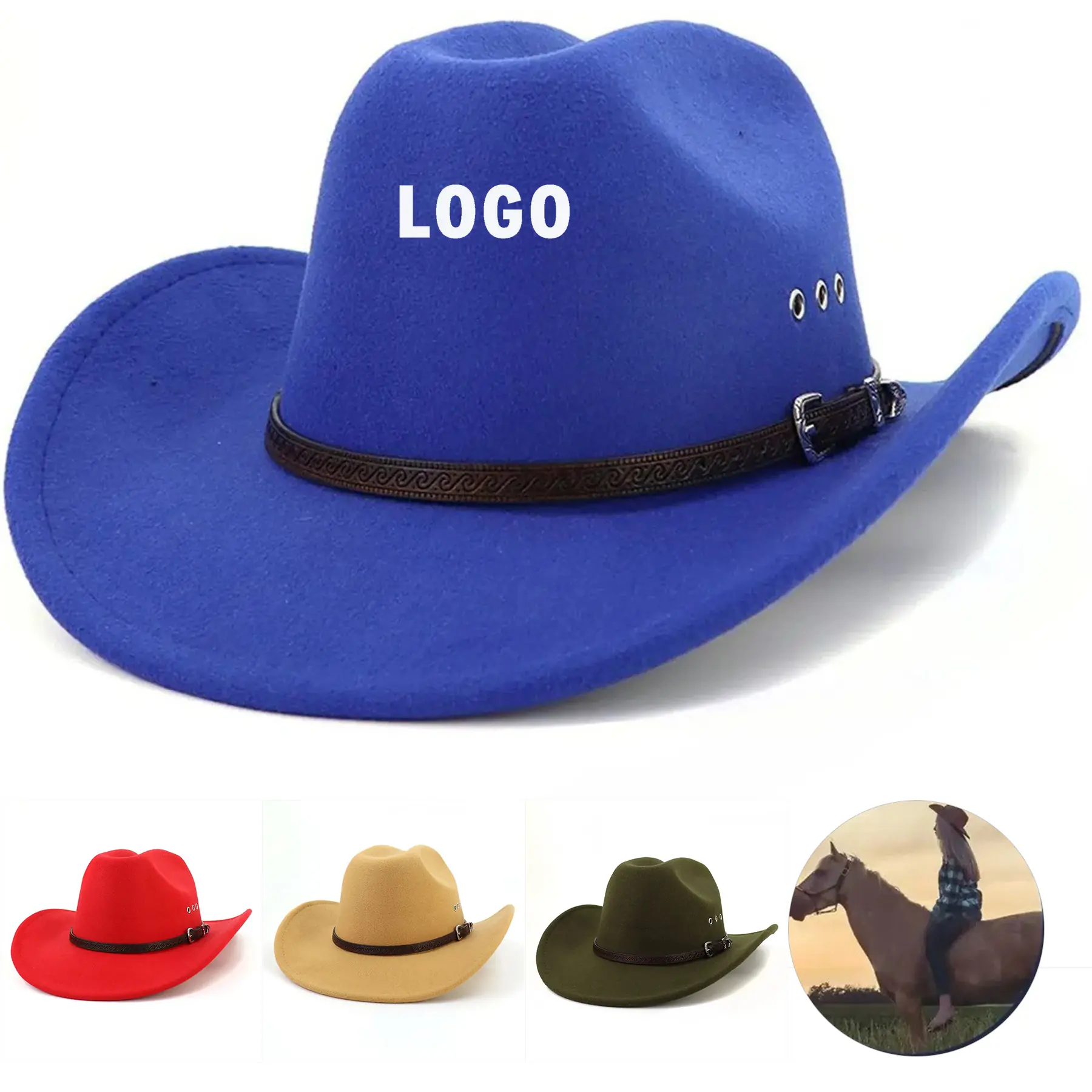 Vintage Western Felt Cowboy Hat Unisex Wide Brim 2
