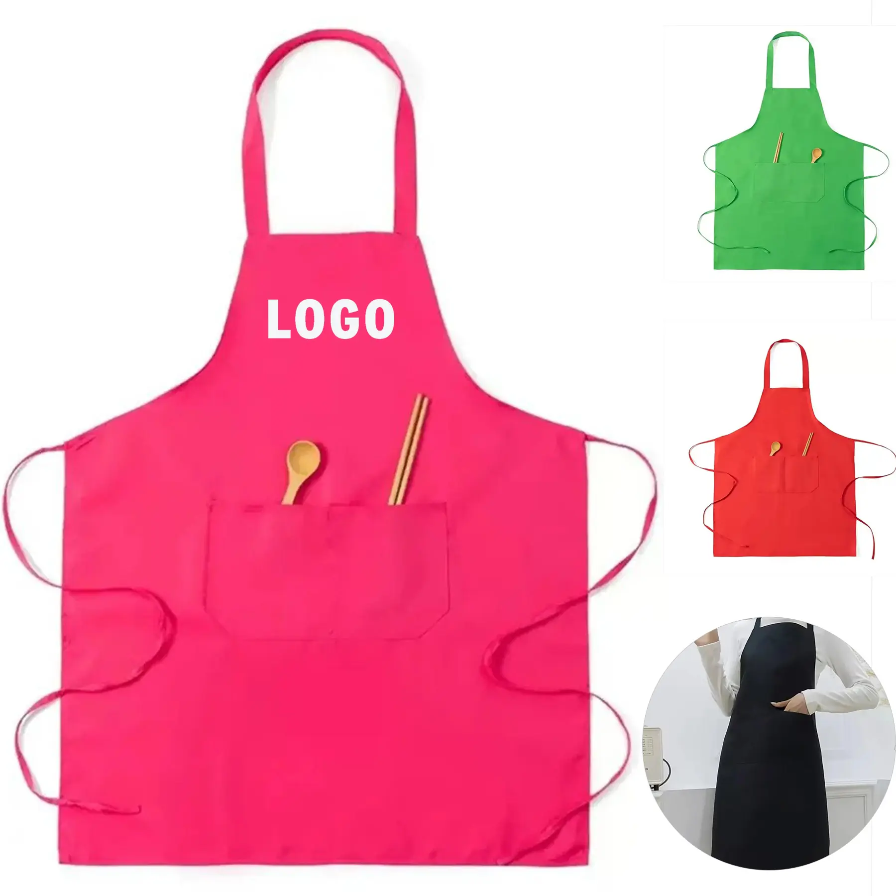 Custom Polyester Bib Apron Pocket Adjustable Ties 2