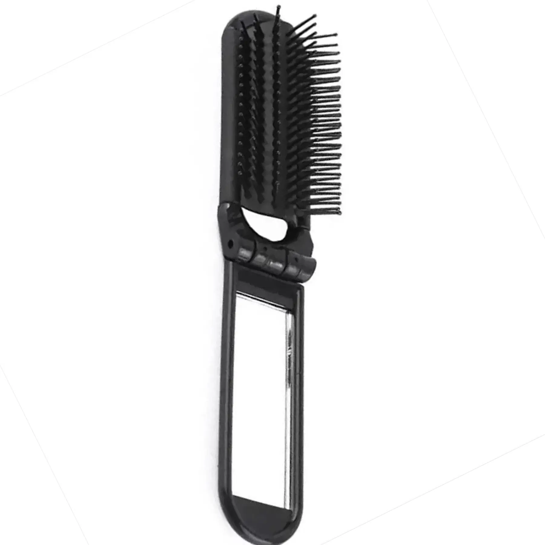 Compact Folding Hairbrush with Mirror for Travel and Everyday Use