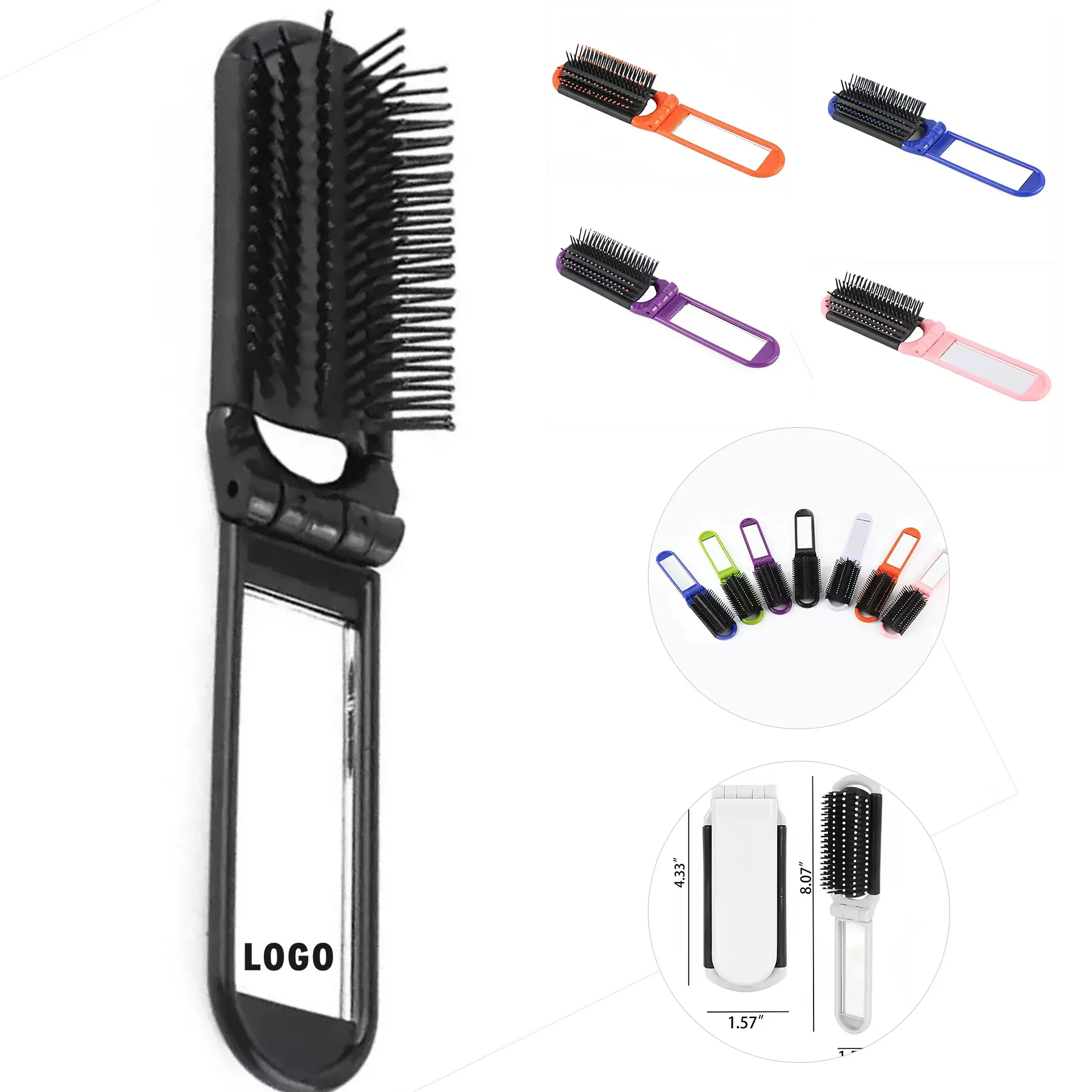 Compact Folding Hairbrush with Mirror for Travel and Everyday Use 2