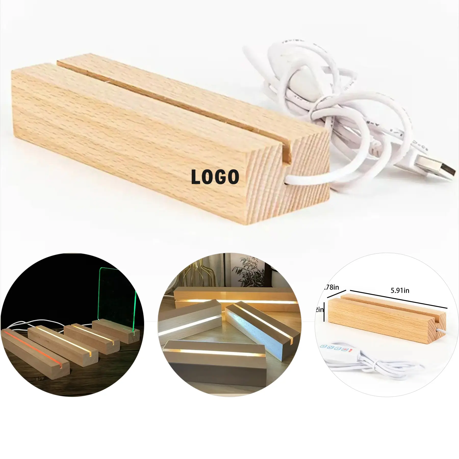 Solid Wood LED Acrylic Night Lamp Display Base 2
