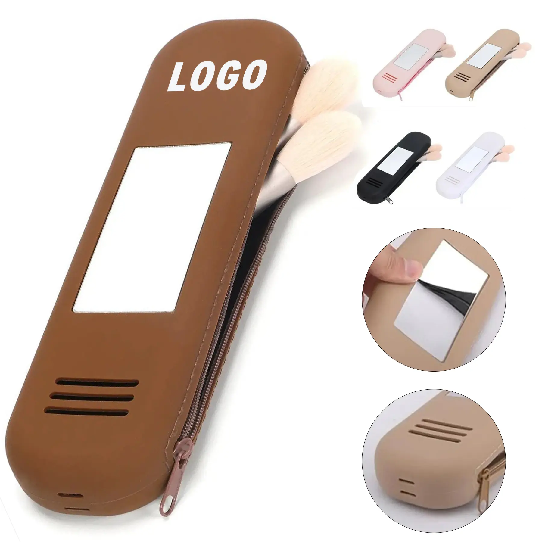 Compact Silicone Makeup Brush Holder Travel Mirror Case 2