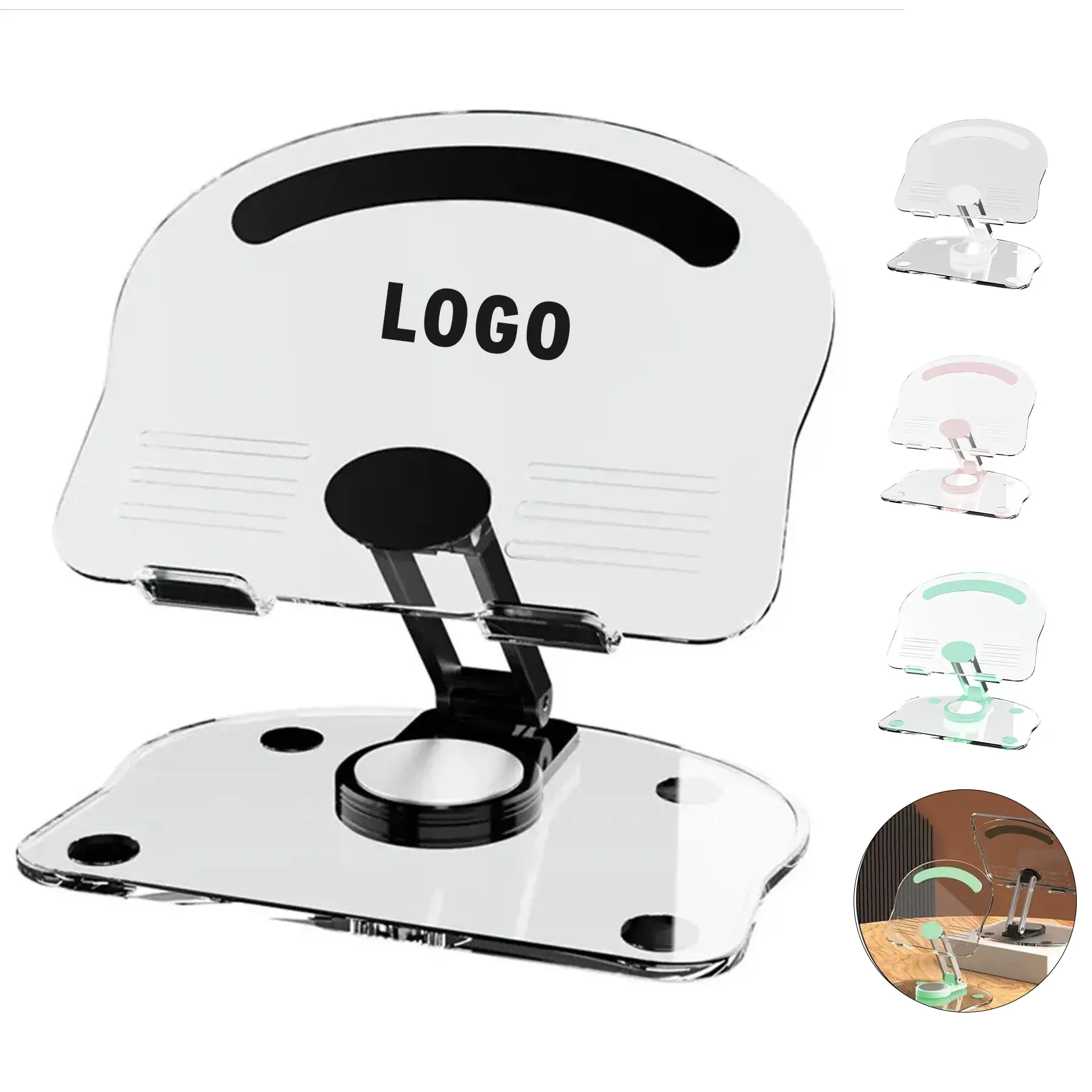 Clear Acrylic Phone Tablet Stand 360 Rotating Foldable Portable 2