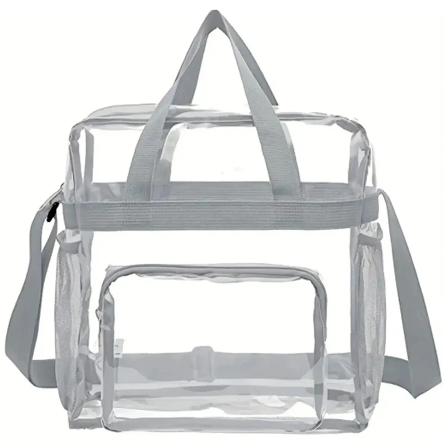 Transparent PVC Zipper Tote Bag with Adjustable Crossbody Strap
