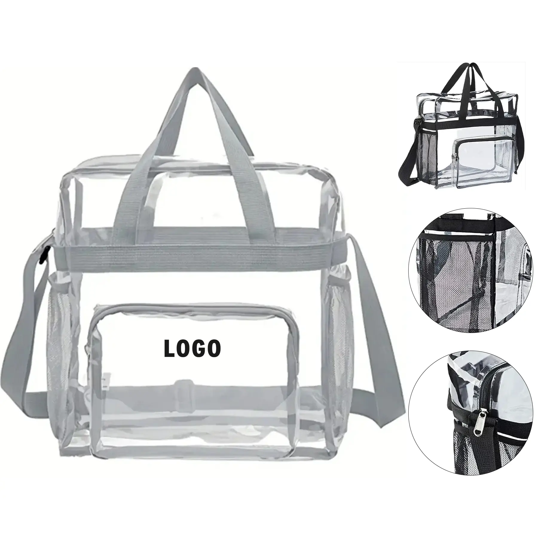 Transparent PVC Zipper Tote Bag with Adjustable Crossbody Strap 2