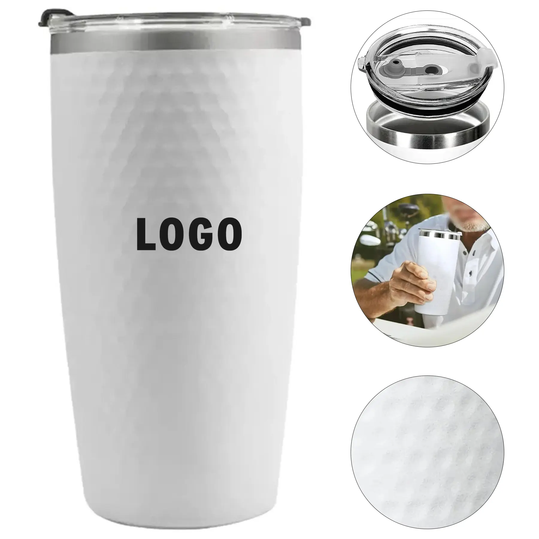 Golf Dimple Design Insulated Stainless Steel Travel Mug 20oz 2