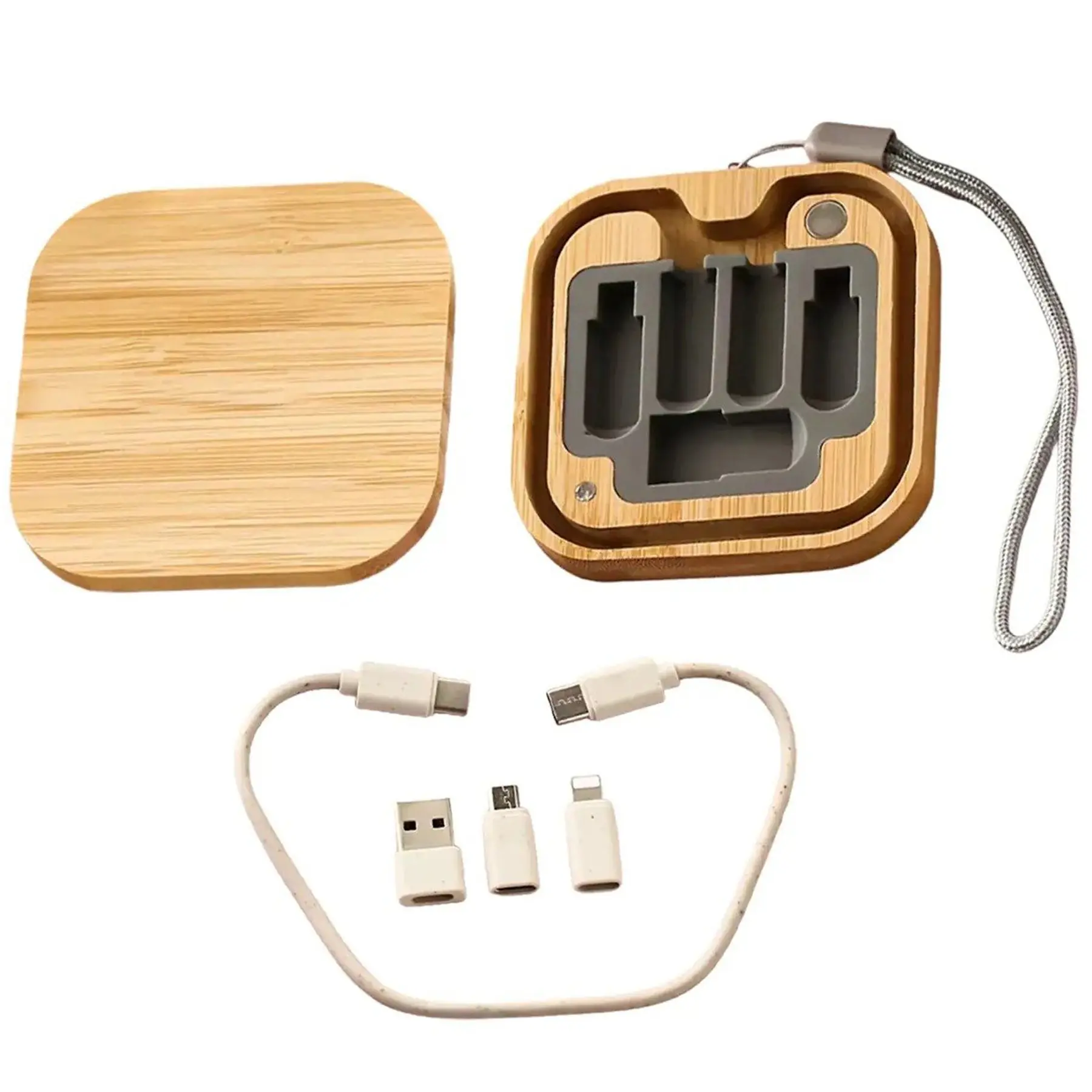 Eco Bamboo Universal Charging Cable Kit Case