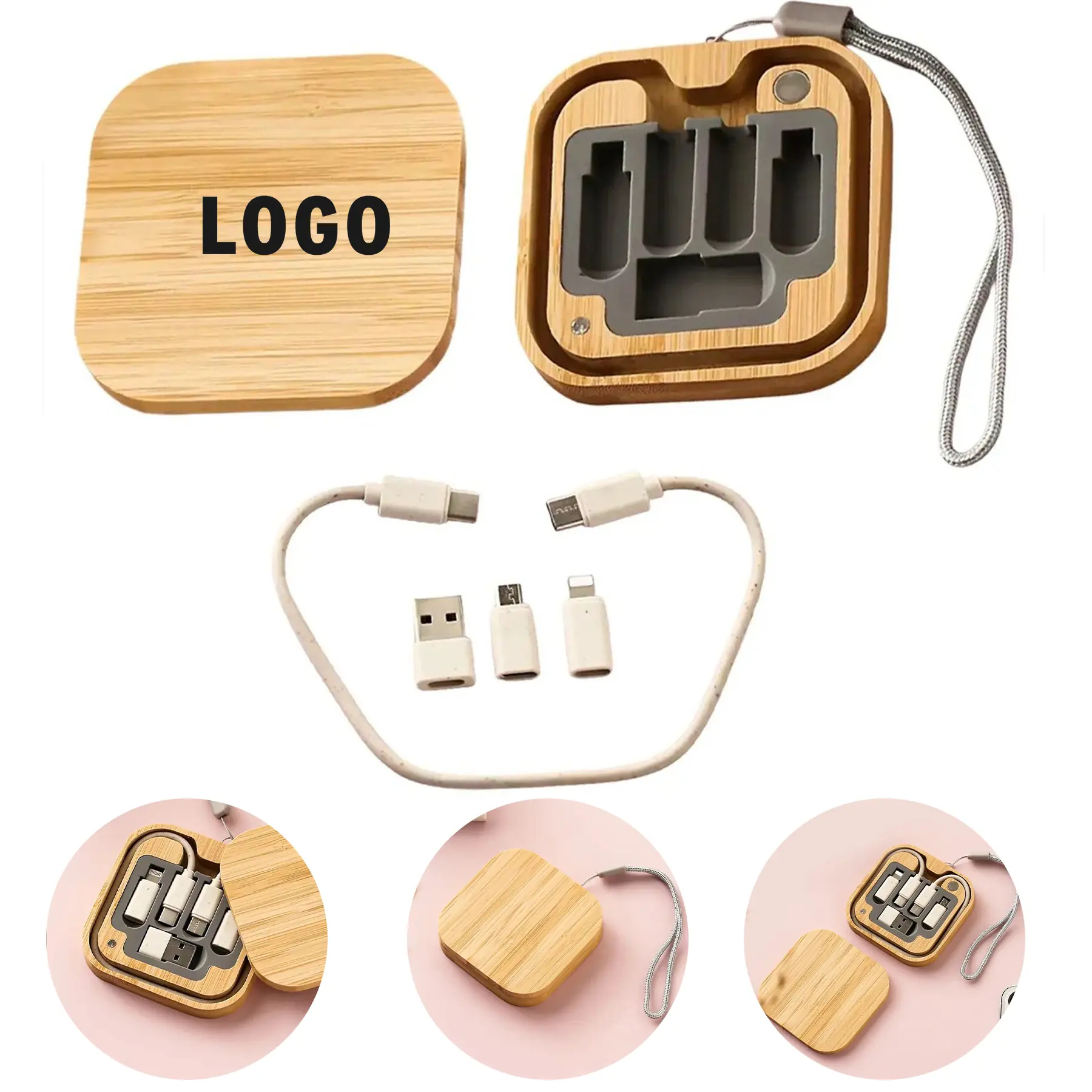 Eco Bamboo Universal Charging Cable Kit Case 2