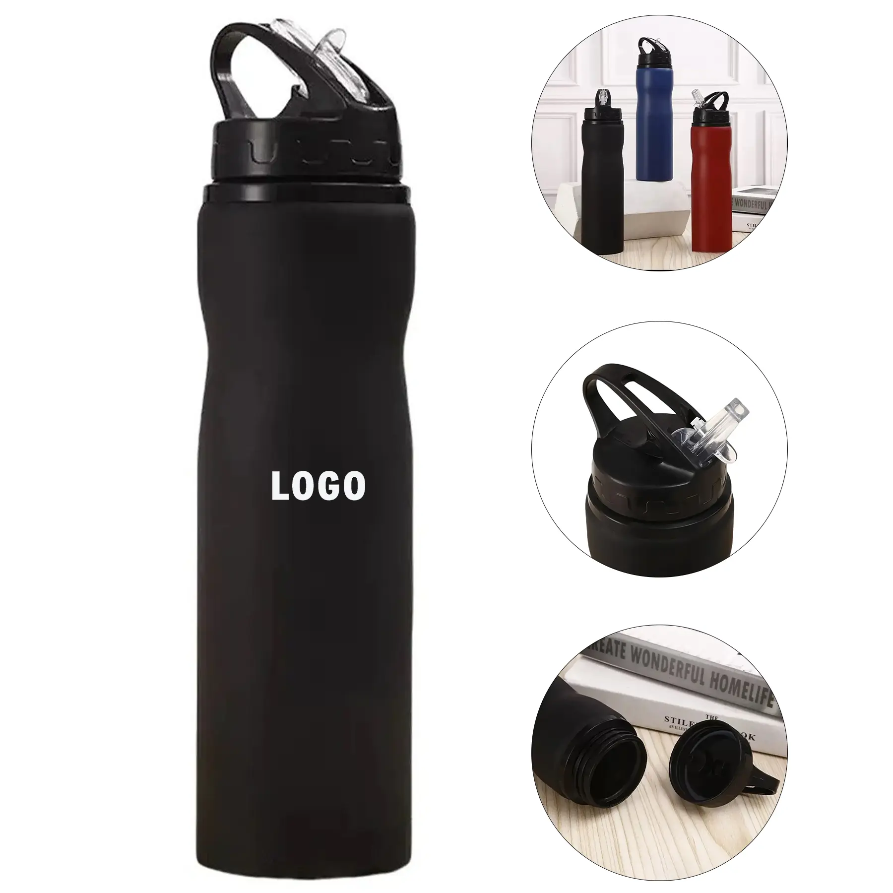 Custom Logo Stainless Steel Sports Bottle Straw Lid 2