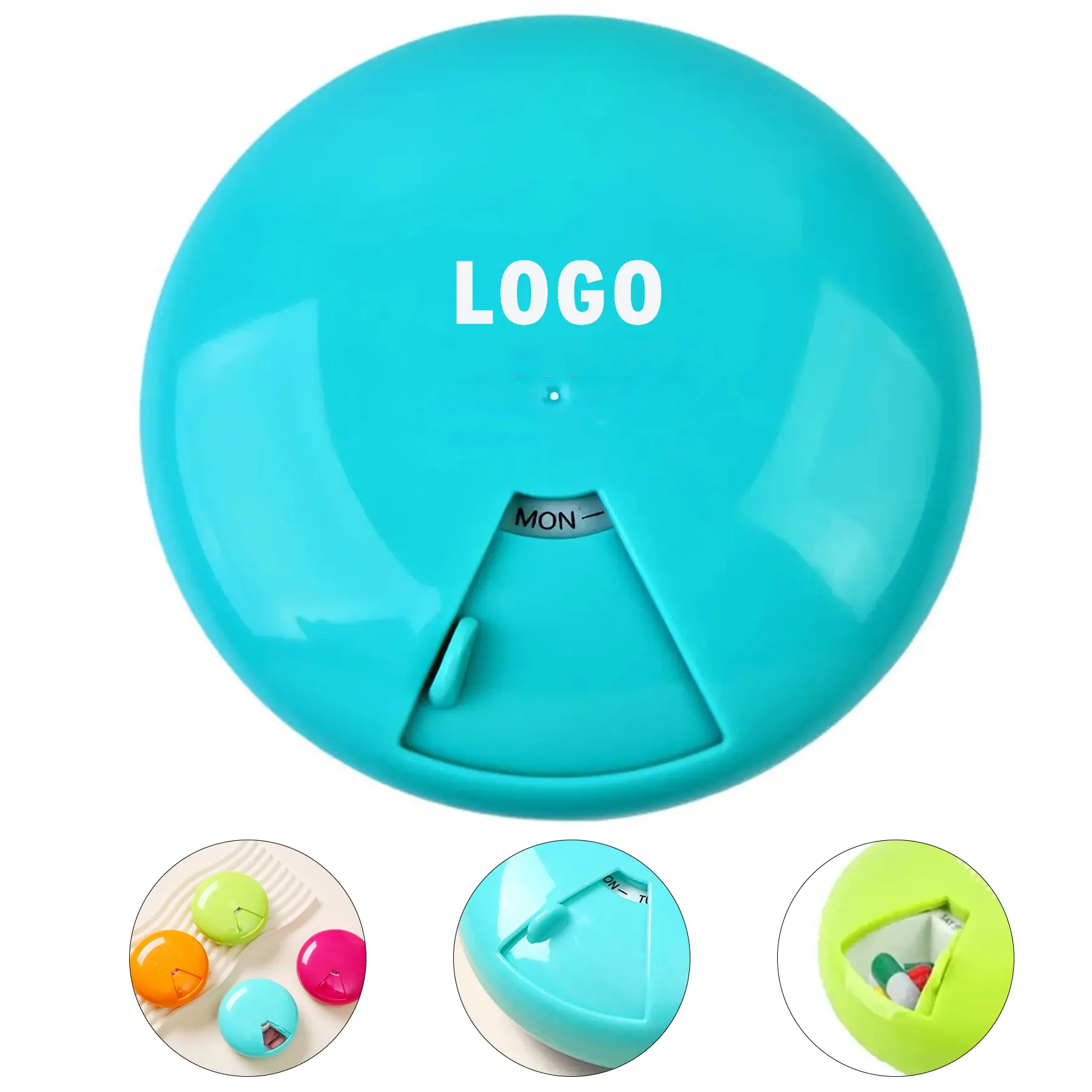 Weekly Rotating Pill Organizer Compact Portable Round Medication Box 2