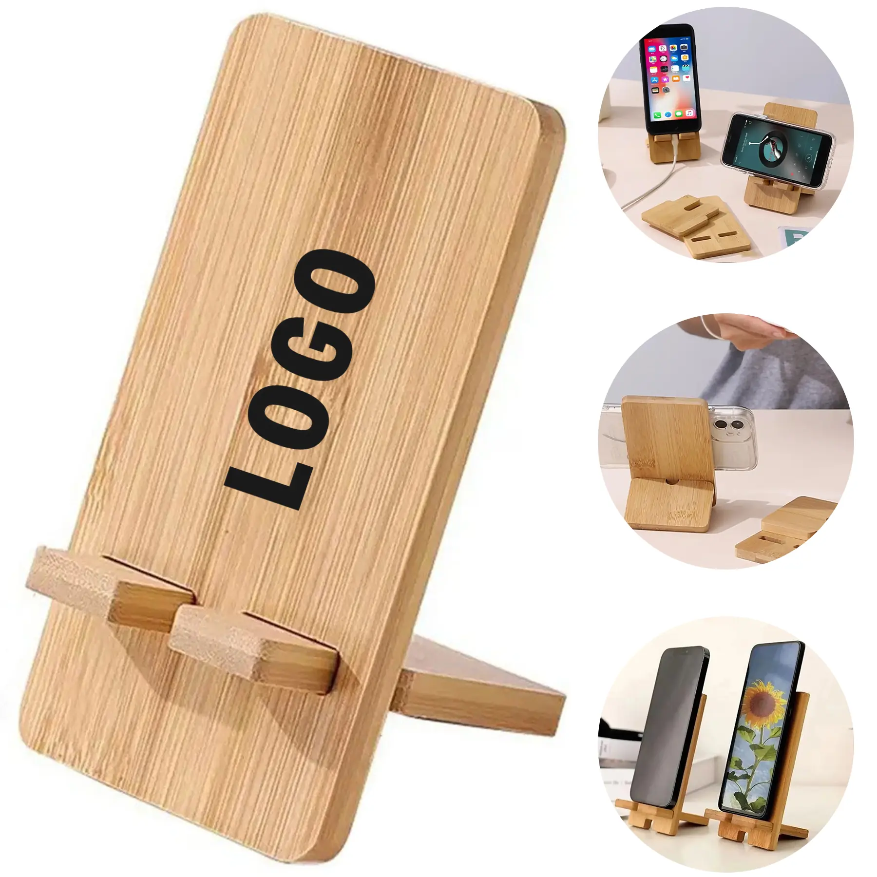 Natural Wood Phone Stand - Portable Eco Friendly Desktop Holder 2