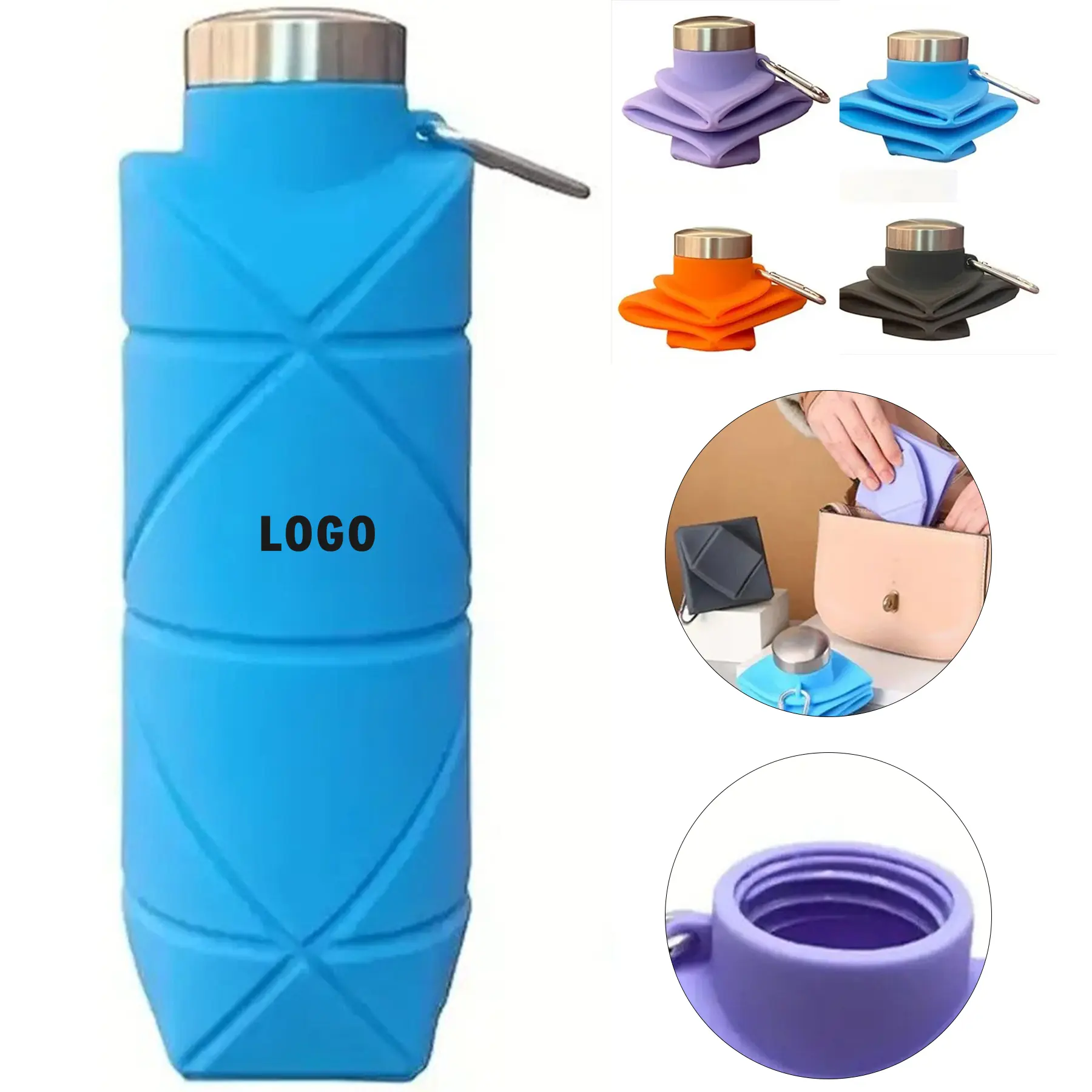 Collapsible Silicone Water Bottle 24oz Portable Leakproof Outdoor 2