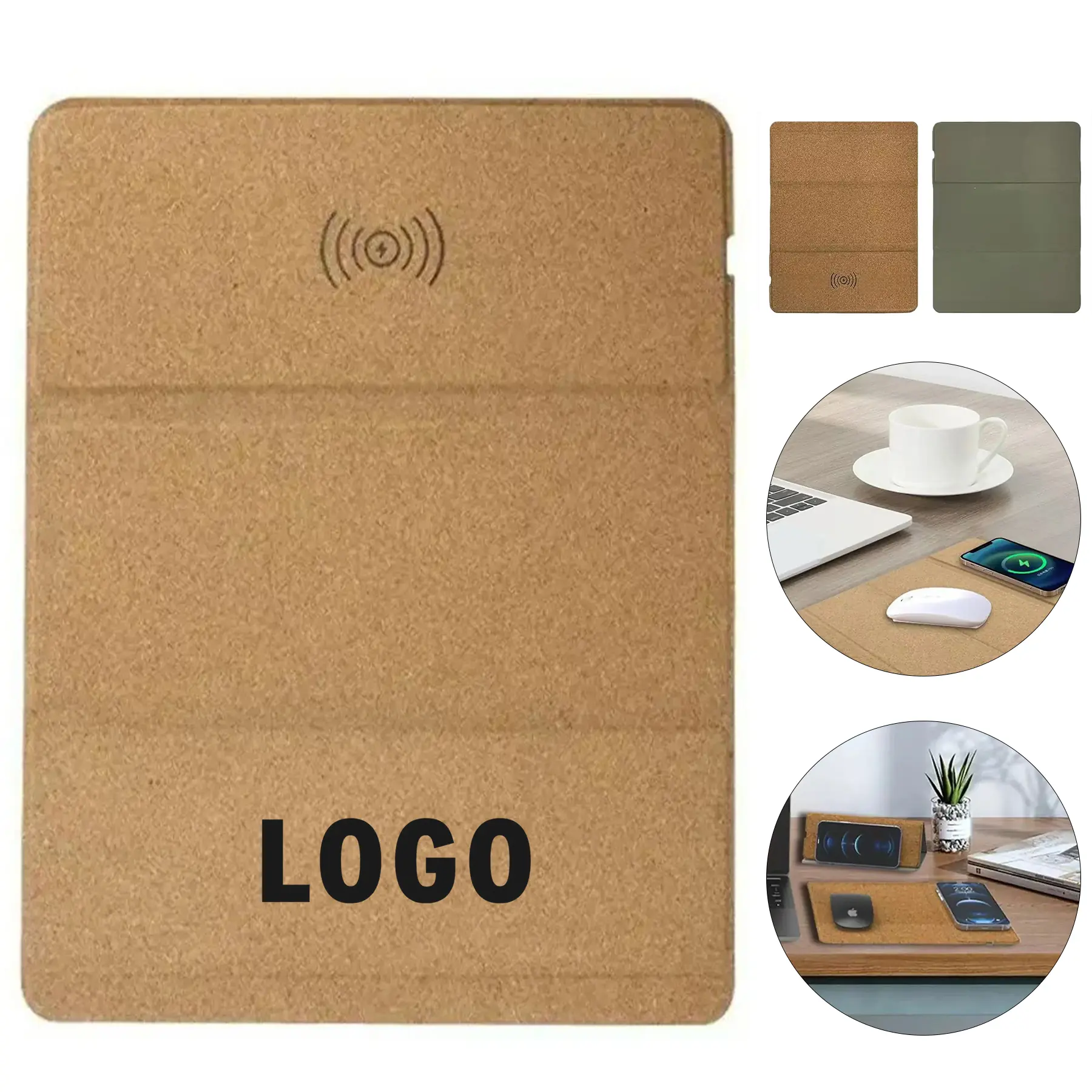 Portable Cork Wireless Charging Desk Mat Natural Surface 2