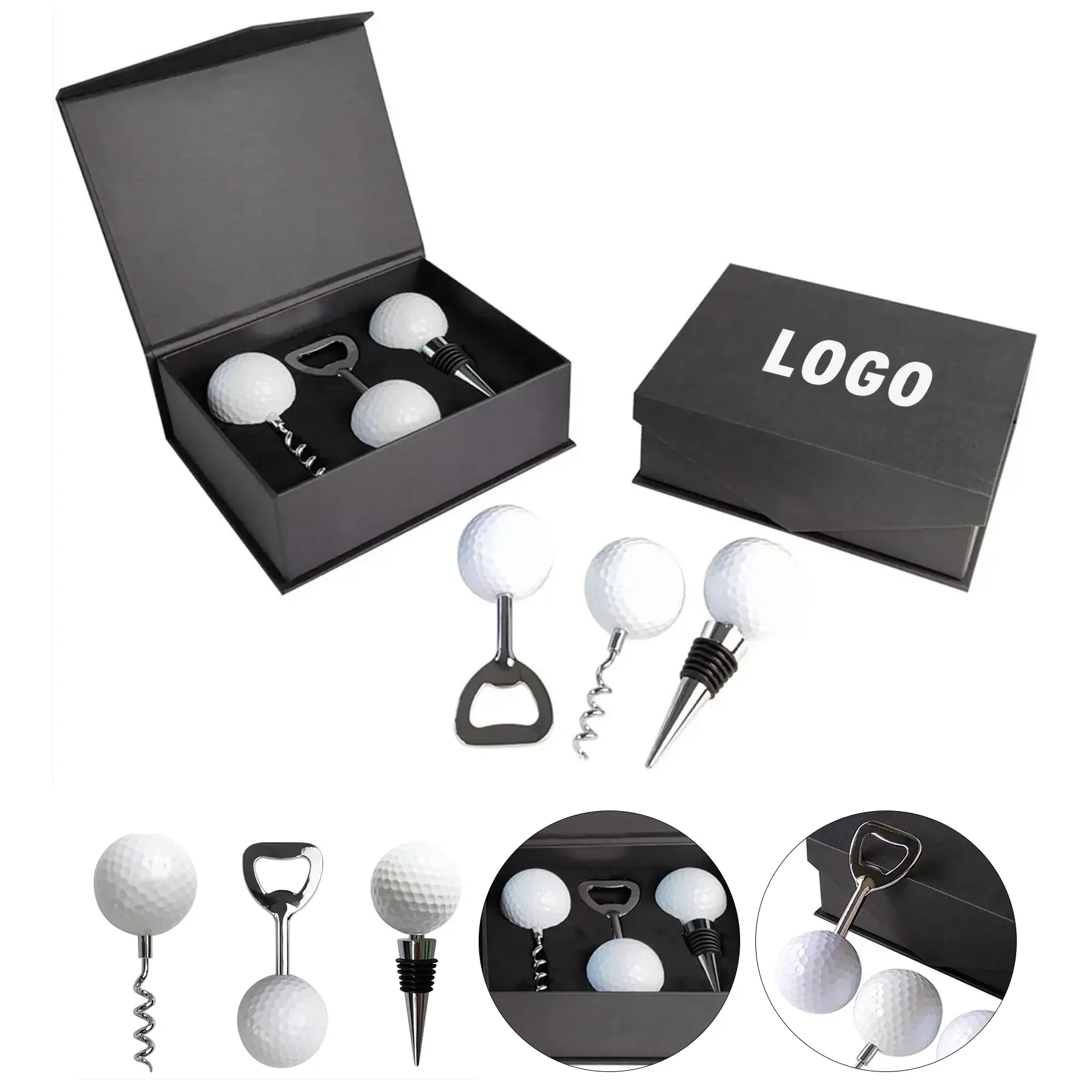 Golf Wine Corkscrew Opener Stopper Tool Set 2
