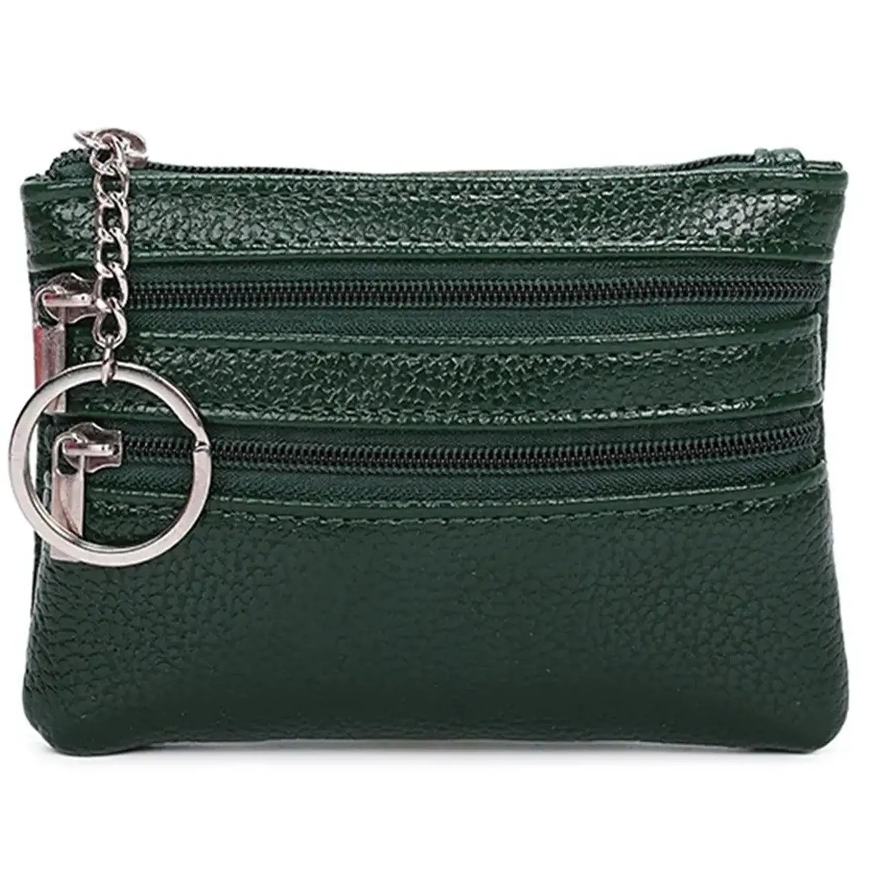 Pebble Textured Leather Coin Pouch Keychain Wallet