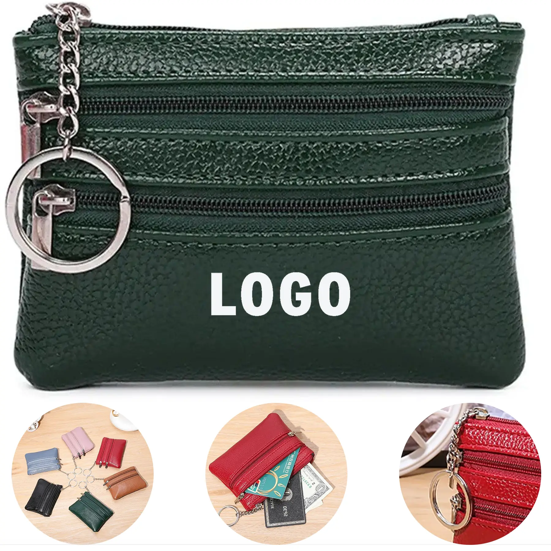 Pebble Textured Leather Coin Pouch Keychain Wallet 2