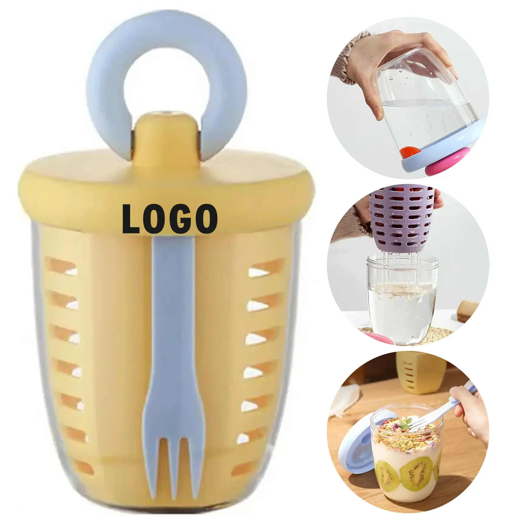 Portable Compact Salad Cup Fork Strainer Lid Set 2