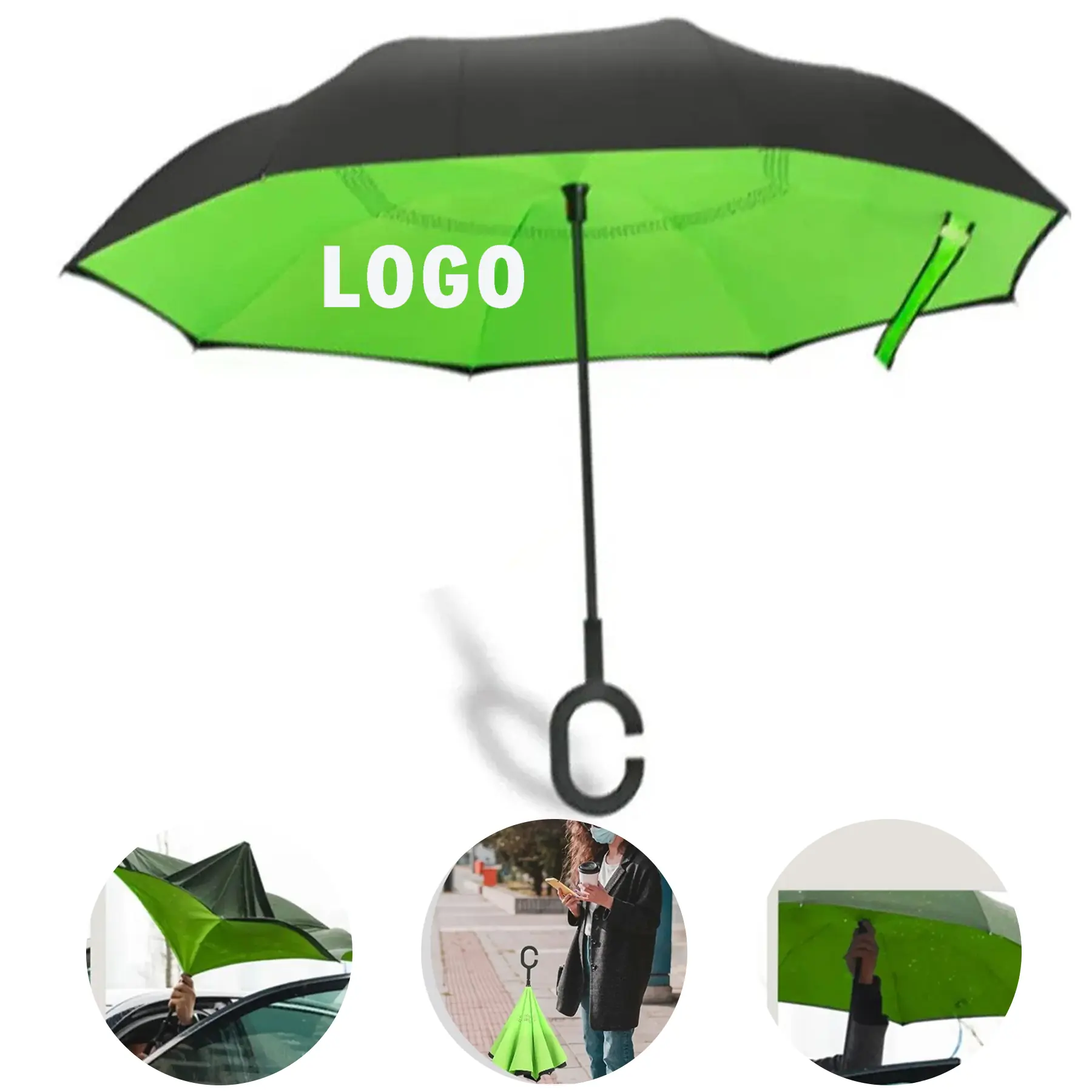 Reverse Umbrella C Handle Hands Free Double Layer 2