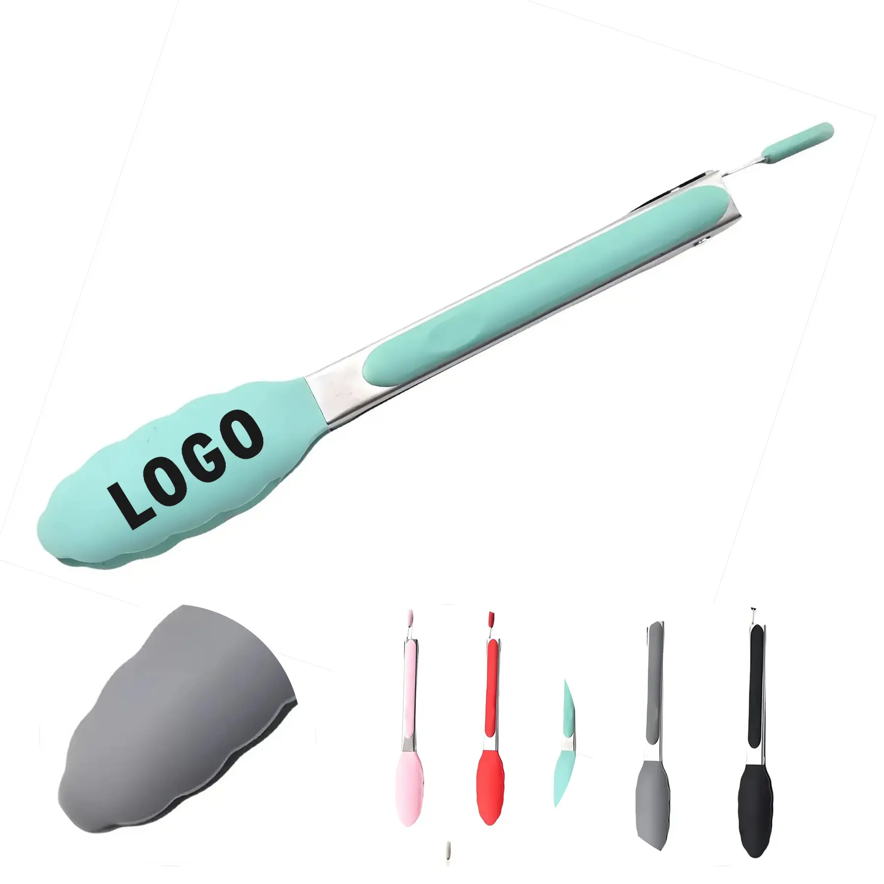 Personalized Silicone Kitchen Tongs Nonslip Heat Resistant Stainless Steel 2