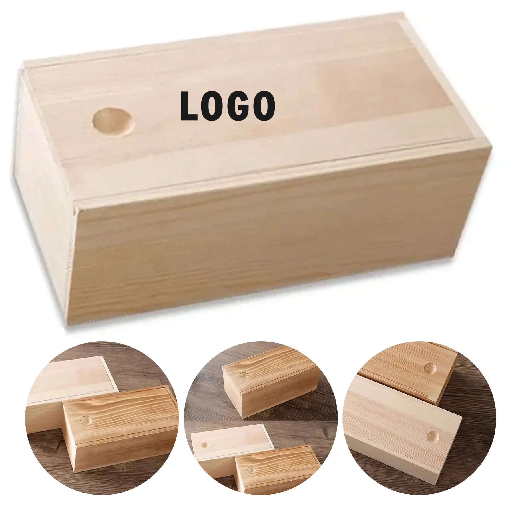 Vintage Wooden Sliding Lid Keepsake Storage Box 2