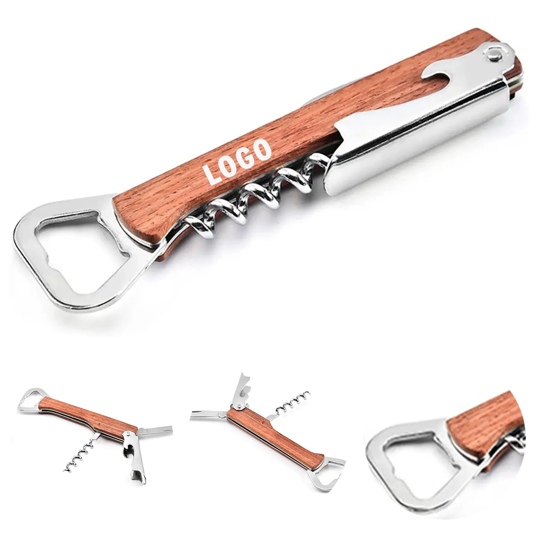 Customizable Premium Wood Corkscrew Wine Bottle Opener Set 2