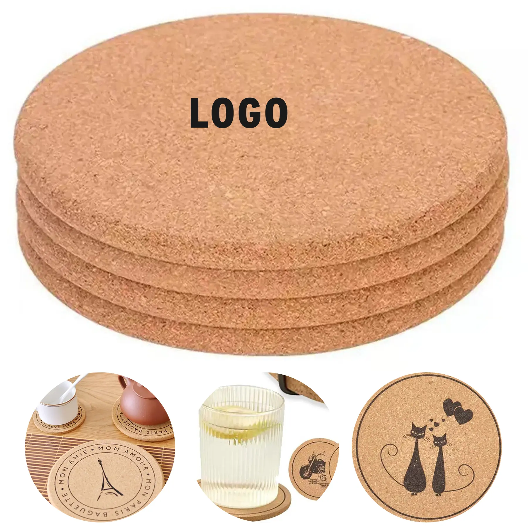 Custom Logo Cork Drink Coasters for Tables Heat Resistant Absorbent 2