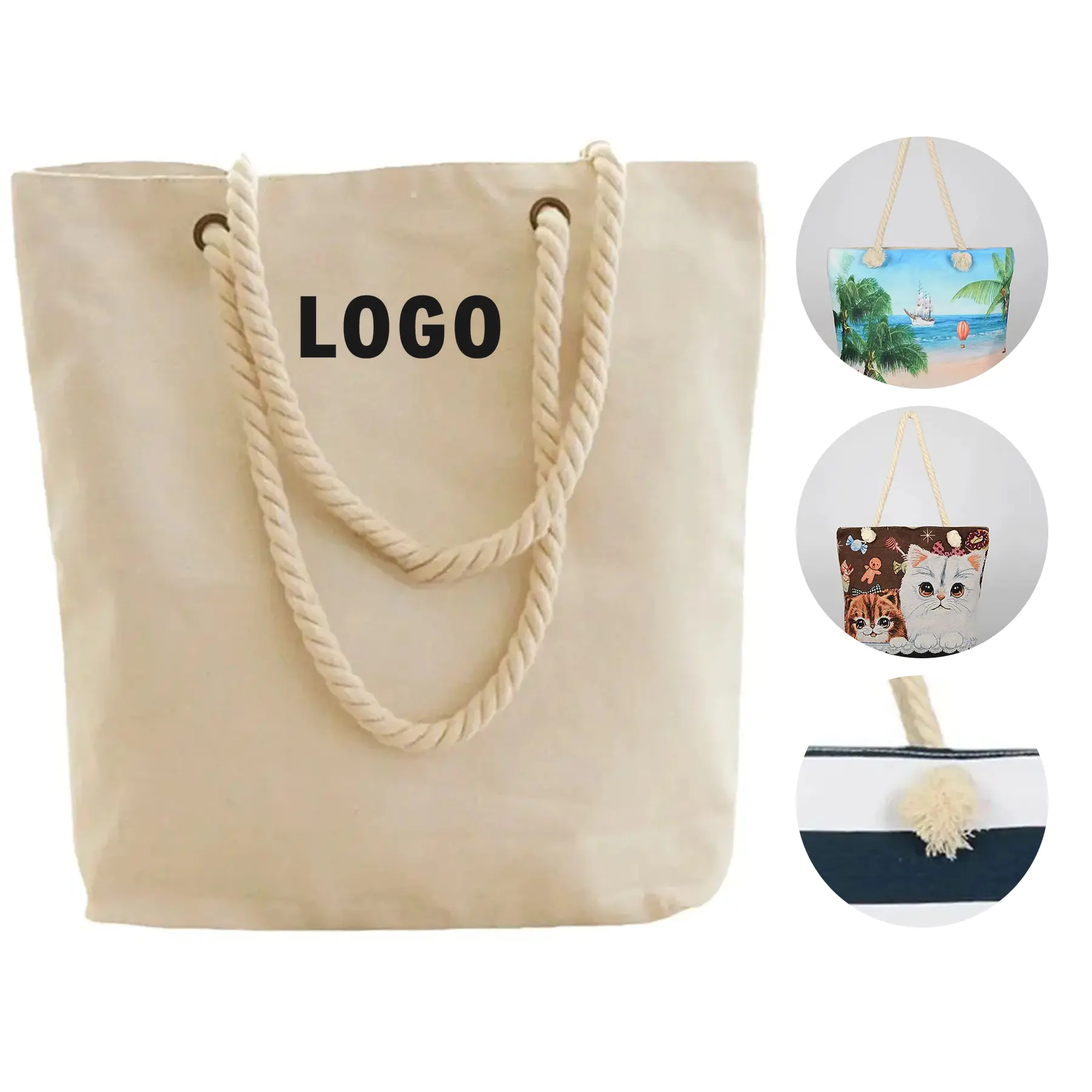 Eco Friendly Canvas Tote Bag Hemp Rope Handle Customizable 2