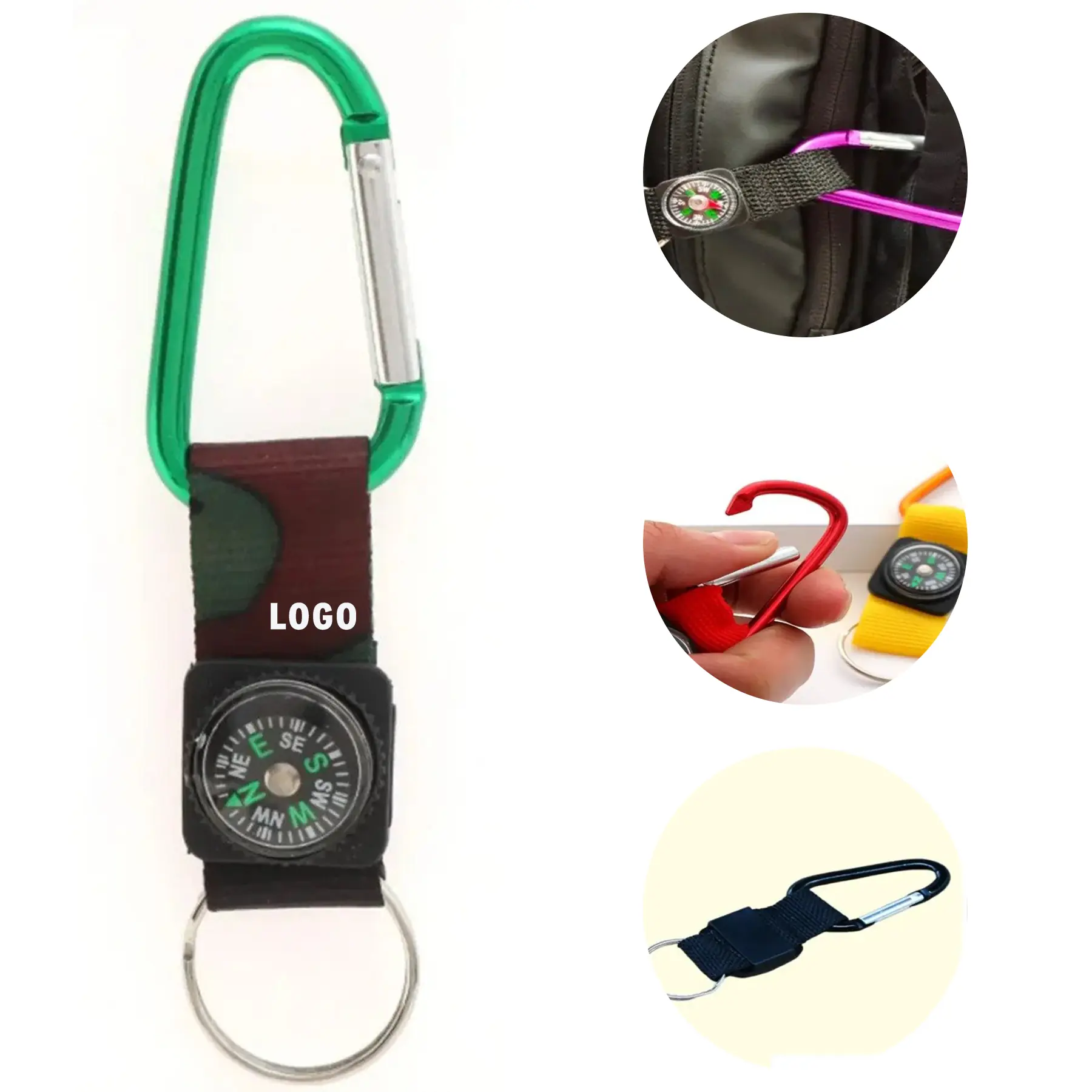 Magnetic Compass Carabiner Keychain with Detachable Key Ring for Outdoor Adventures 2