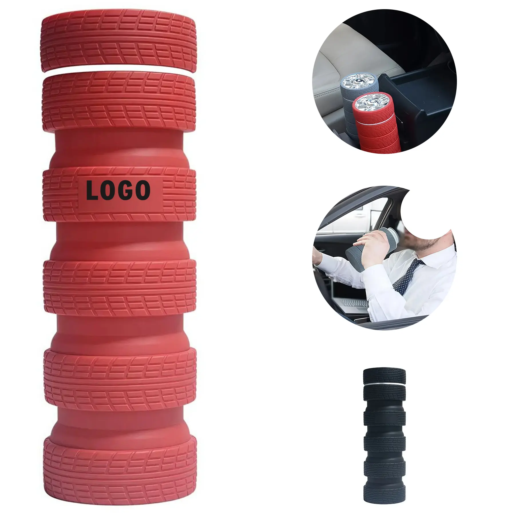 Foldable Silicone Tire Shaped Sport Water Bottle 25oz 2