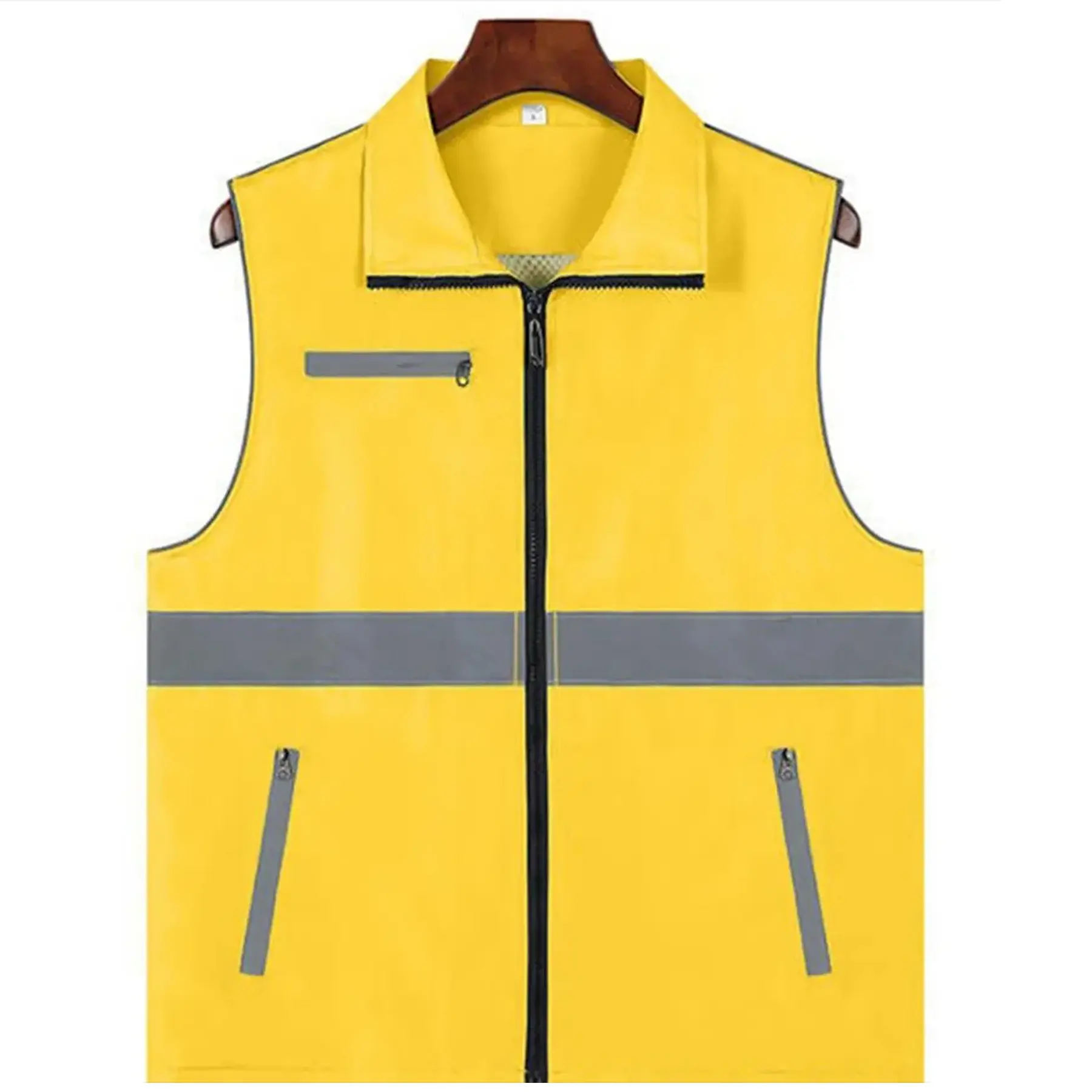 Night Work Hi Visibility Reflective Safety Vest Multiple Pockets Zipper Closure