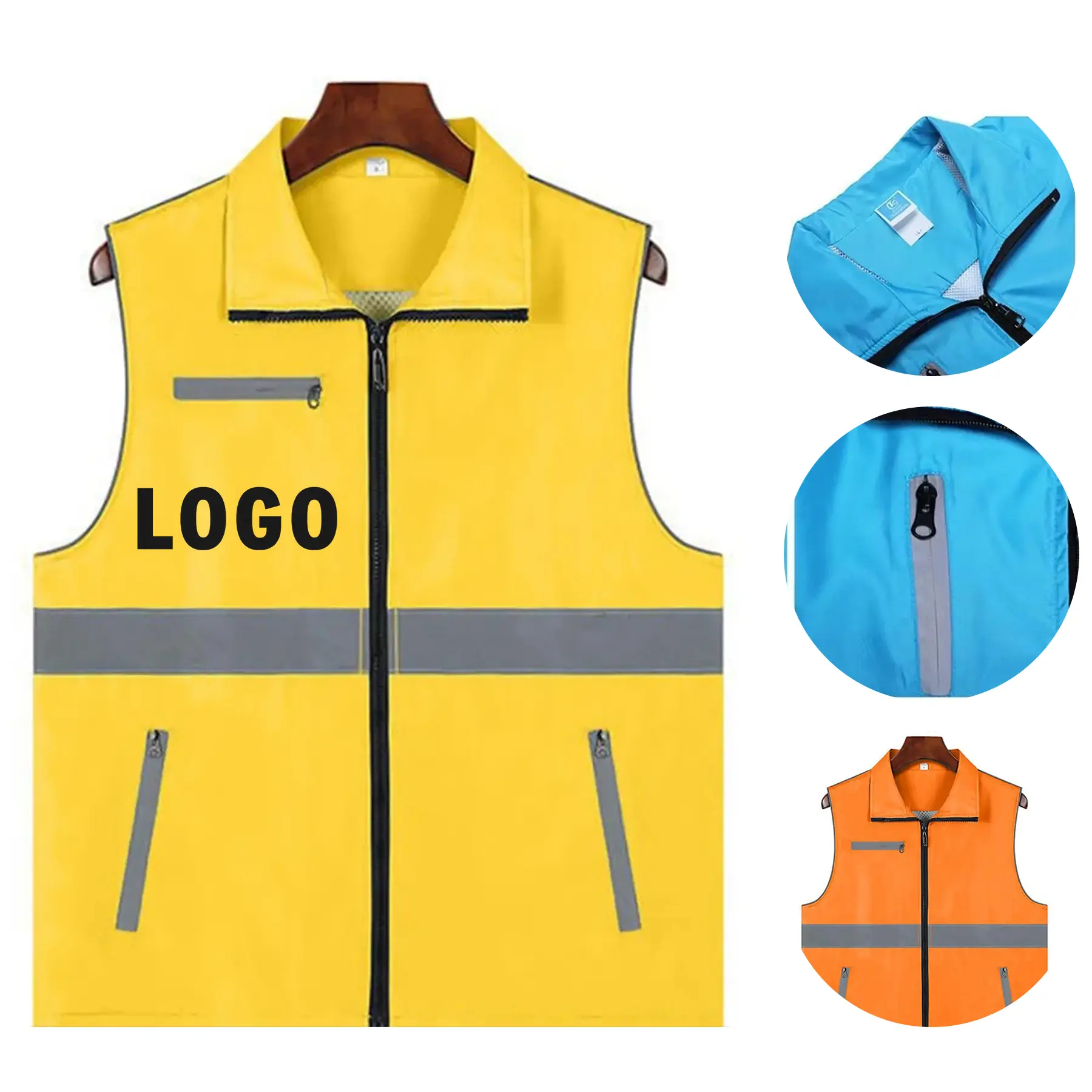 Night Work Hi Visibility Reflective Safety Vest Multiple Pockets Zipper Closure 2