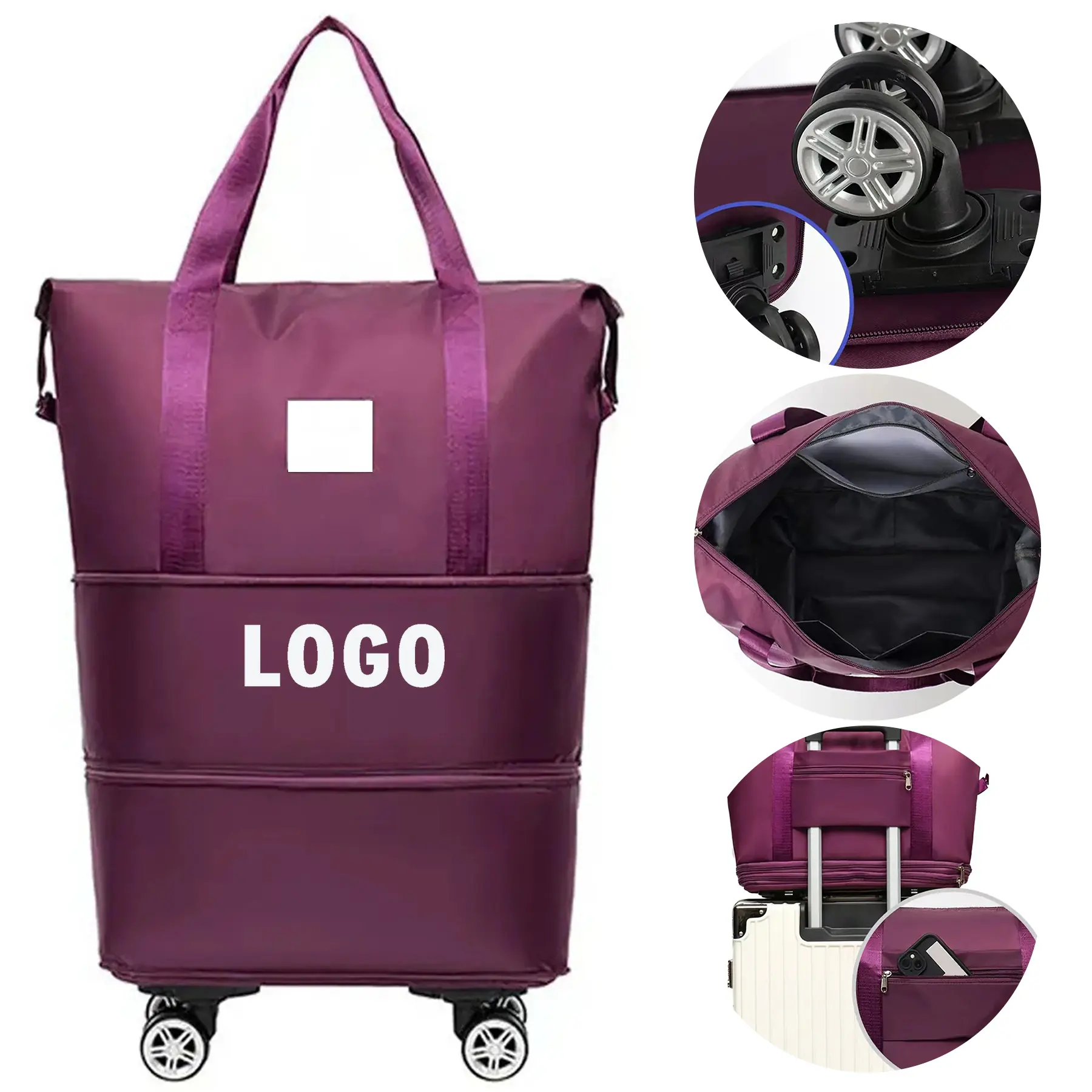 Expandable Foldable Travel Bag Featuring Detachable Wheels Handle Attachment 2